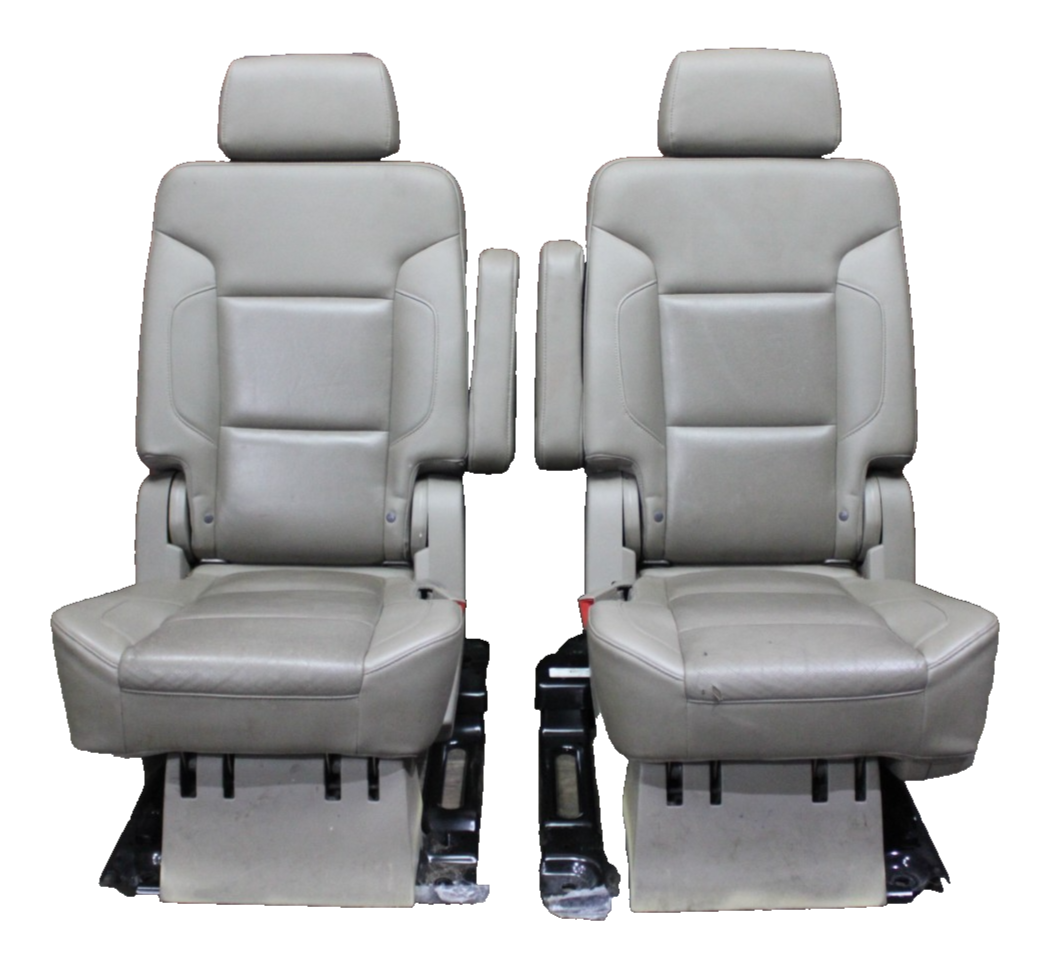 15-20 YUKON Gray Leather Rear Back Second Row Heated Captains Bucket Seat Set