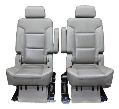 15-20 YUKON Gray Leather Rear Back Second Row Heated Captains Bucket Seat Set