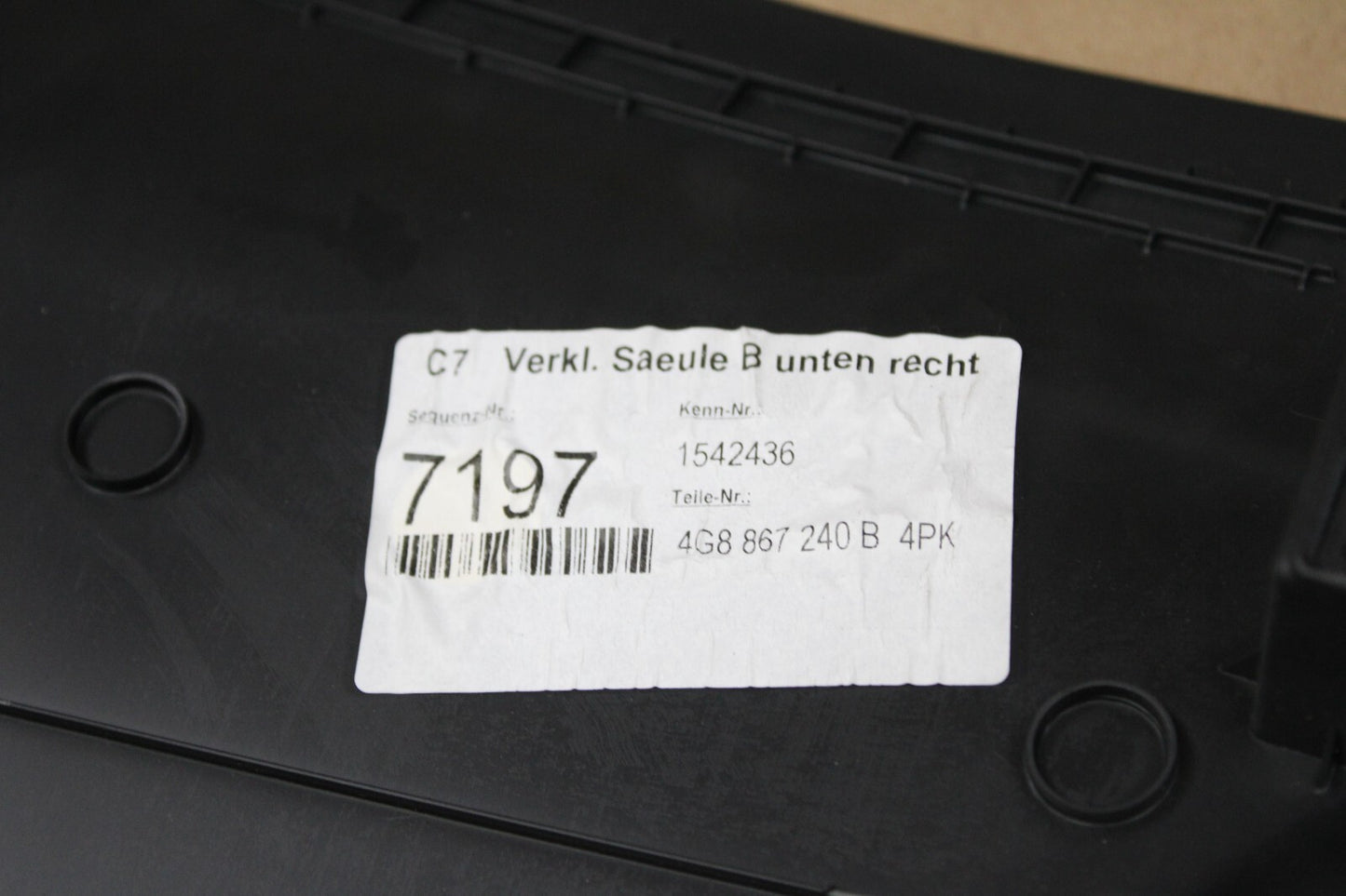 2012-2018 AUDI S7 PASSENGER RIGHT B PILLAR LOWER TRIM COVER PANEL OEM 4G8867240B