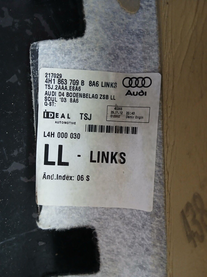 2011-2018 Audi A8 Front Driver LH Side Interior Floor Carpet 4H1 863 709 B
