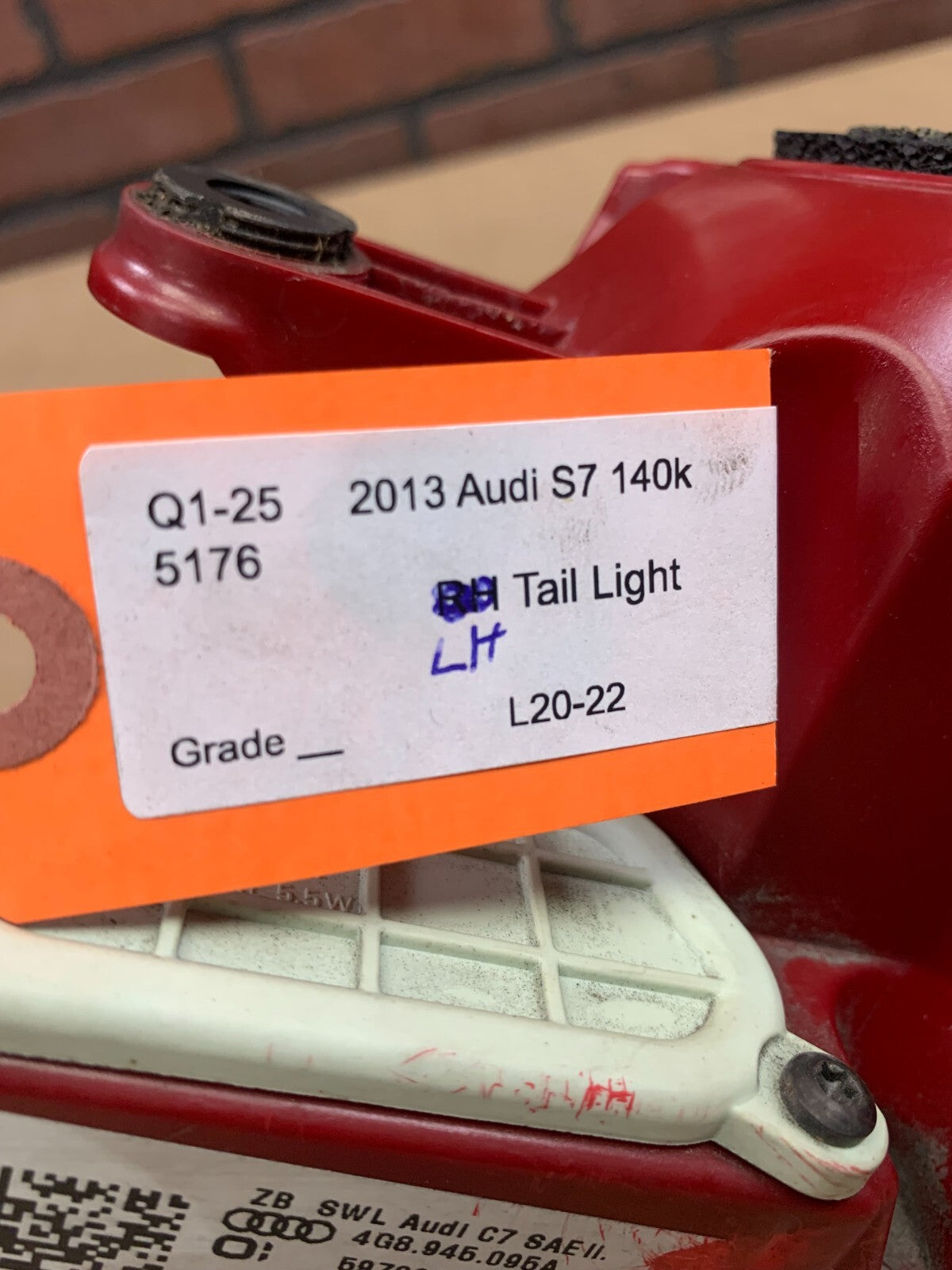 12-15 Audi S7 Rear Left Driver Side Outer Tail Light Taillight OEM 4G8 945 095