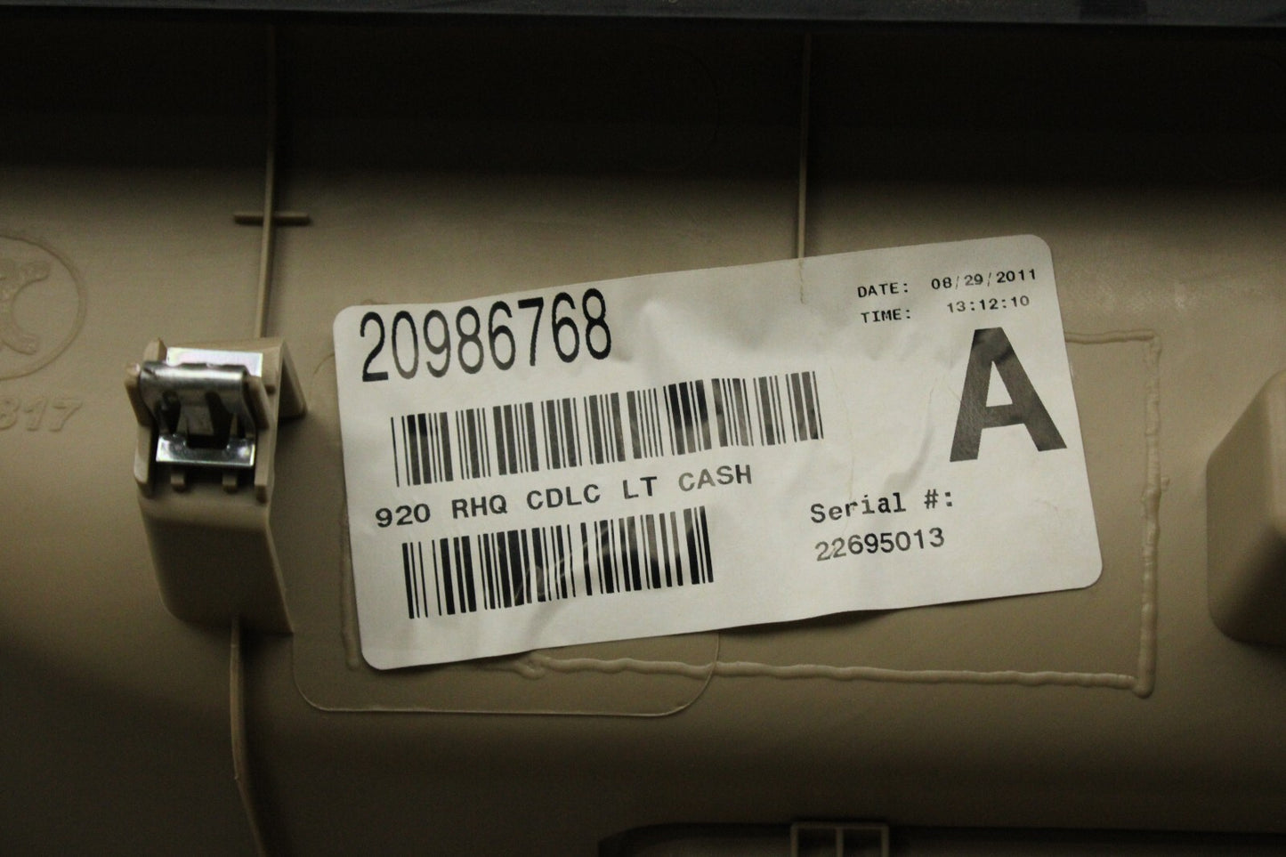 2009-2012 Cadillac Escalade Passenger RH Interior Lower Quarter Panel Trim Beige