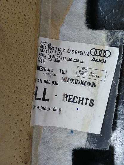 2011-2018 Audi A8 Front Passenger RH Side Interior Floor Carpet 4H1 863 710 B