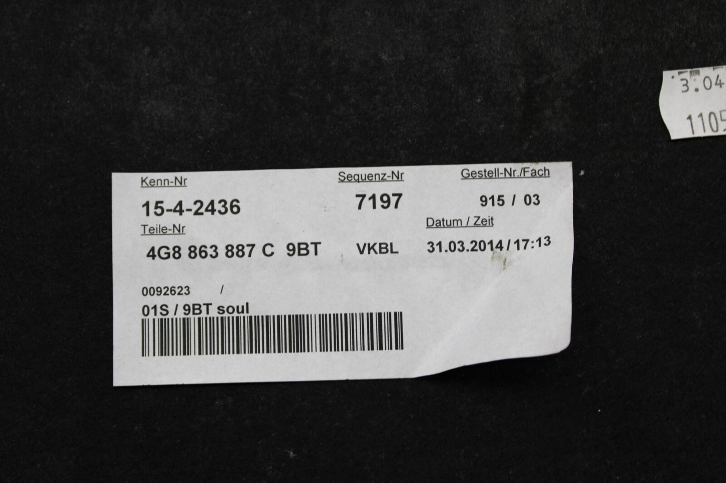 2012-2018 Audi A7/S7 Rear Trunk Left Side Trim Quarter Panel Cover 4G8-863-887-C