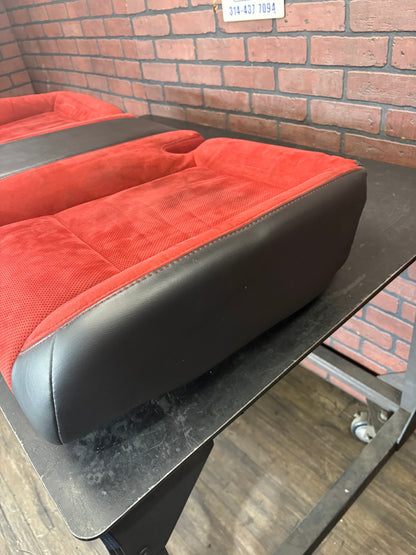 15-23 Dodge Challenger Scat Pack Red Black Leather Alcantara Suede Rear Seat Bottom Cushion OEM