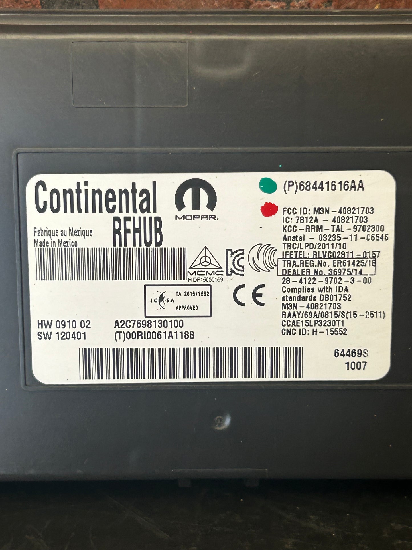 20 - 22 CHARGER CHALLENGER 300 KEYLESS ENTRY HUB RECEIVER MODULE OEM 68441616AA