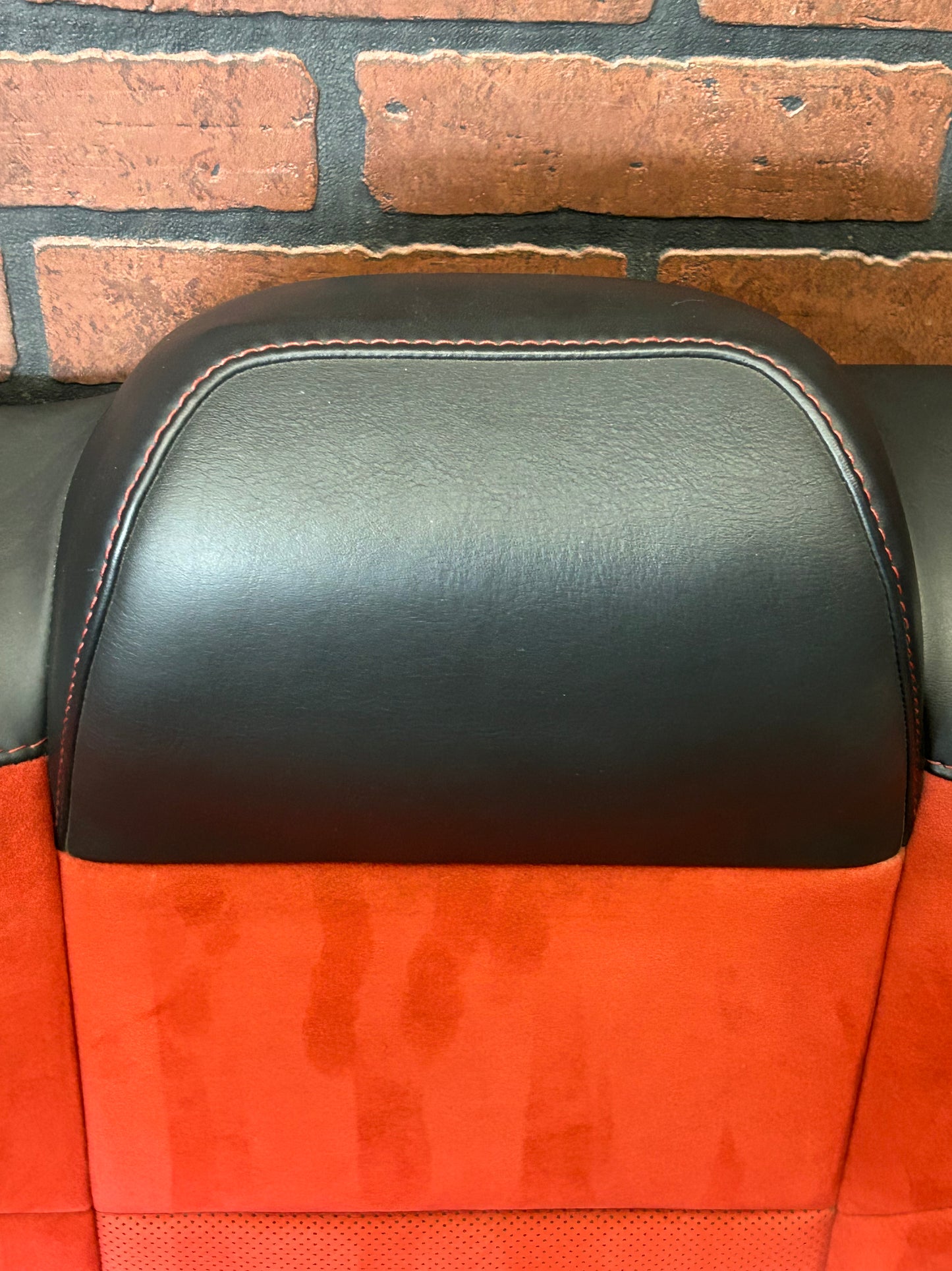 15-23 Dodge Challenger Black Leather Red Suede Rear Passenger RH Seat Back OEM