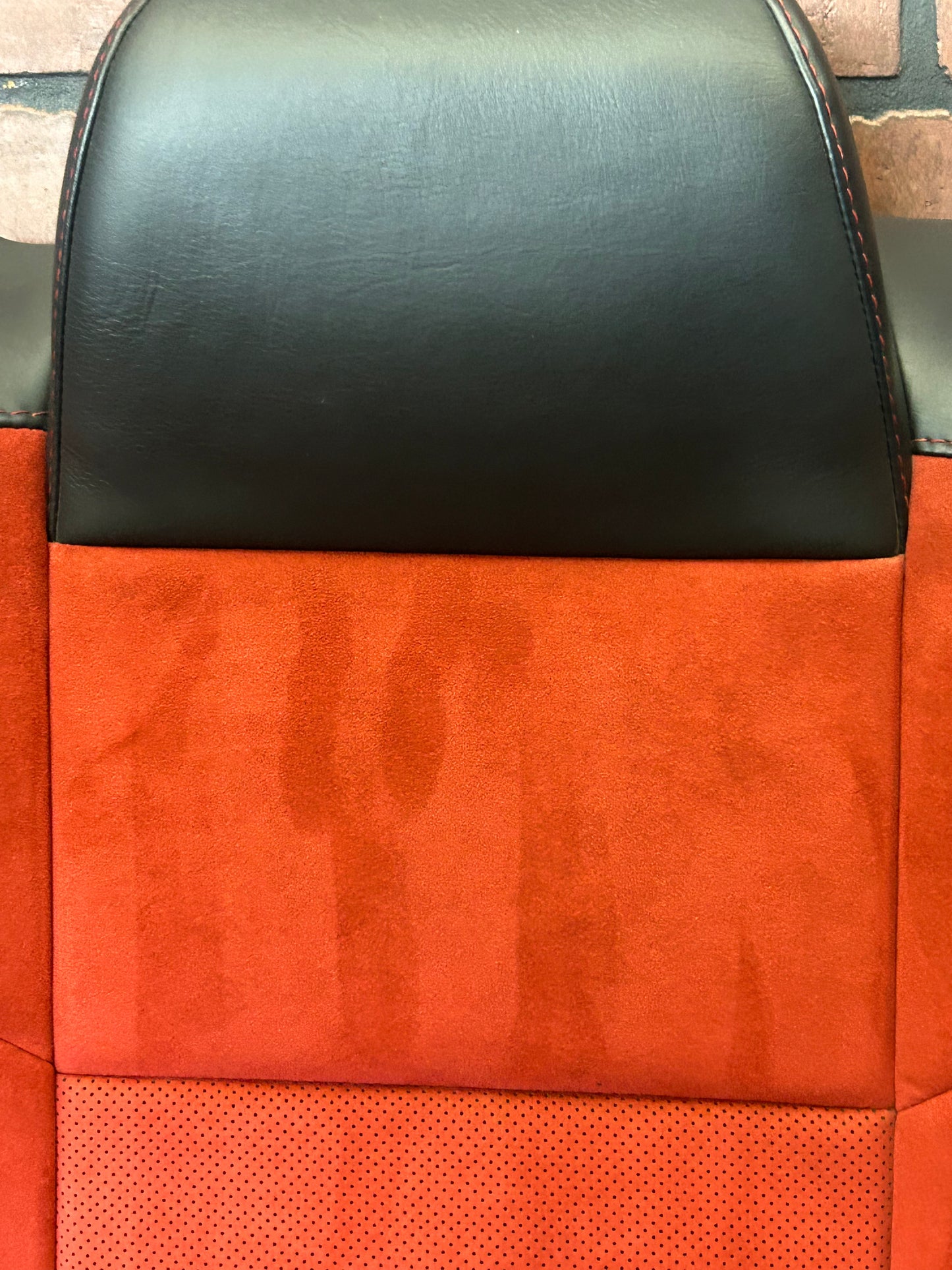 15-23 Dodge Challenger Black Leather Red Suede Rear Passenger RH Seat Back OEM