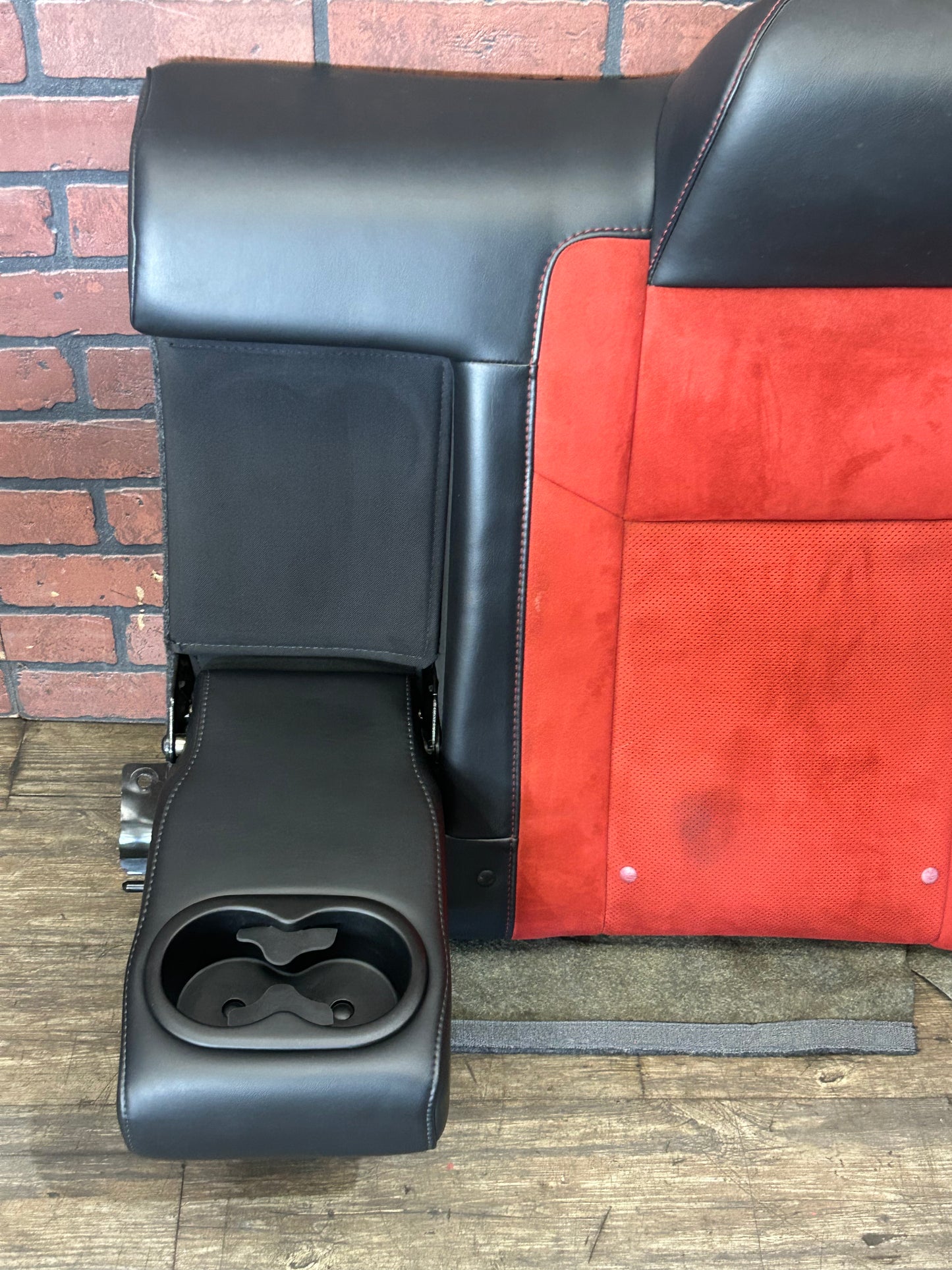 2015-23 Dodge Challenger Black Leather Red Suede Rear Driver LH Seat Back OEM