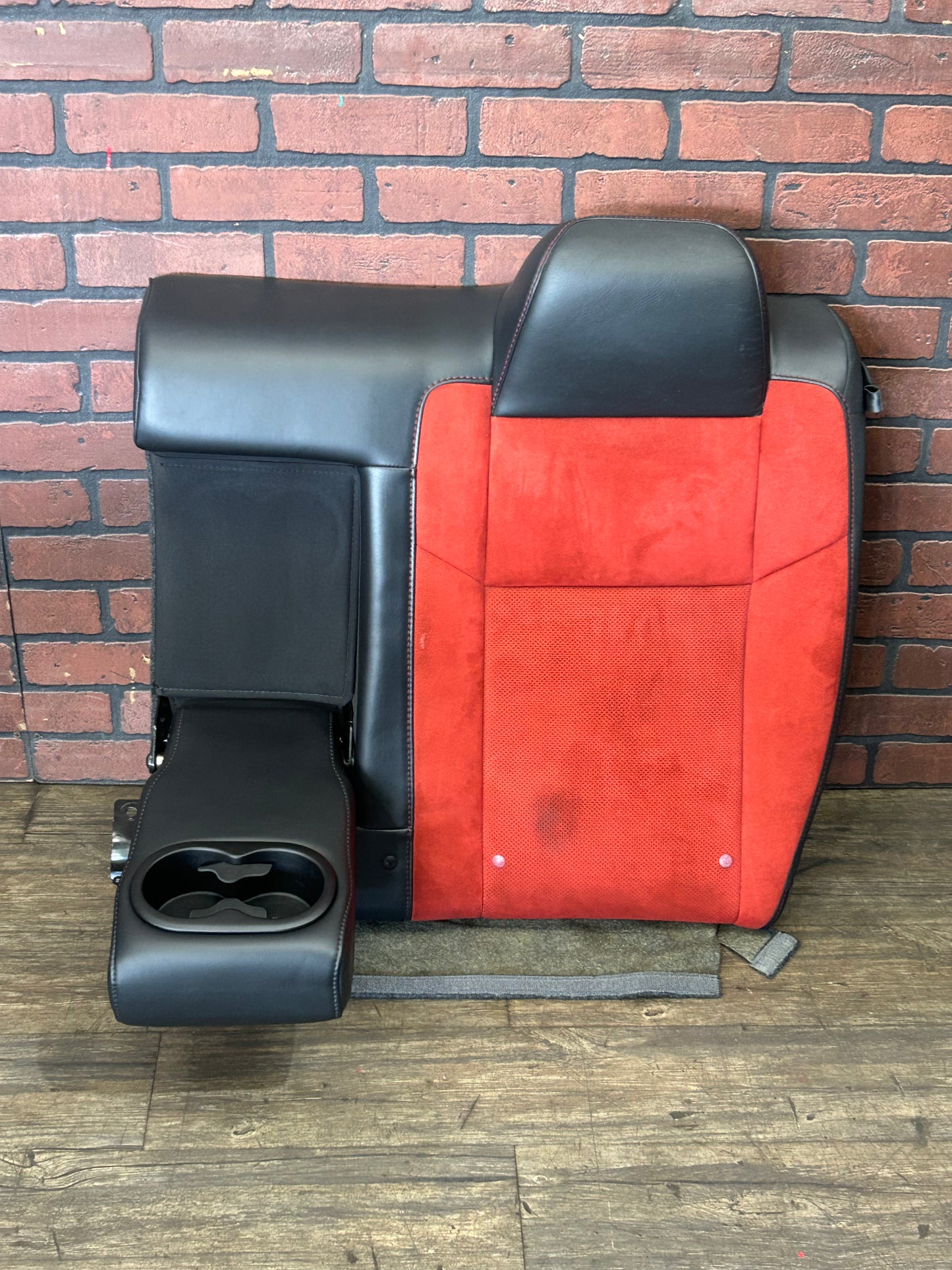 2015-23 Dodge Challenger Black Leather Red Suede Rear Driver LH Seat Back OEM