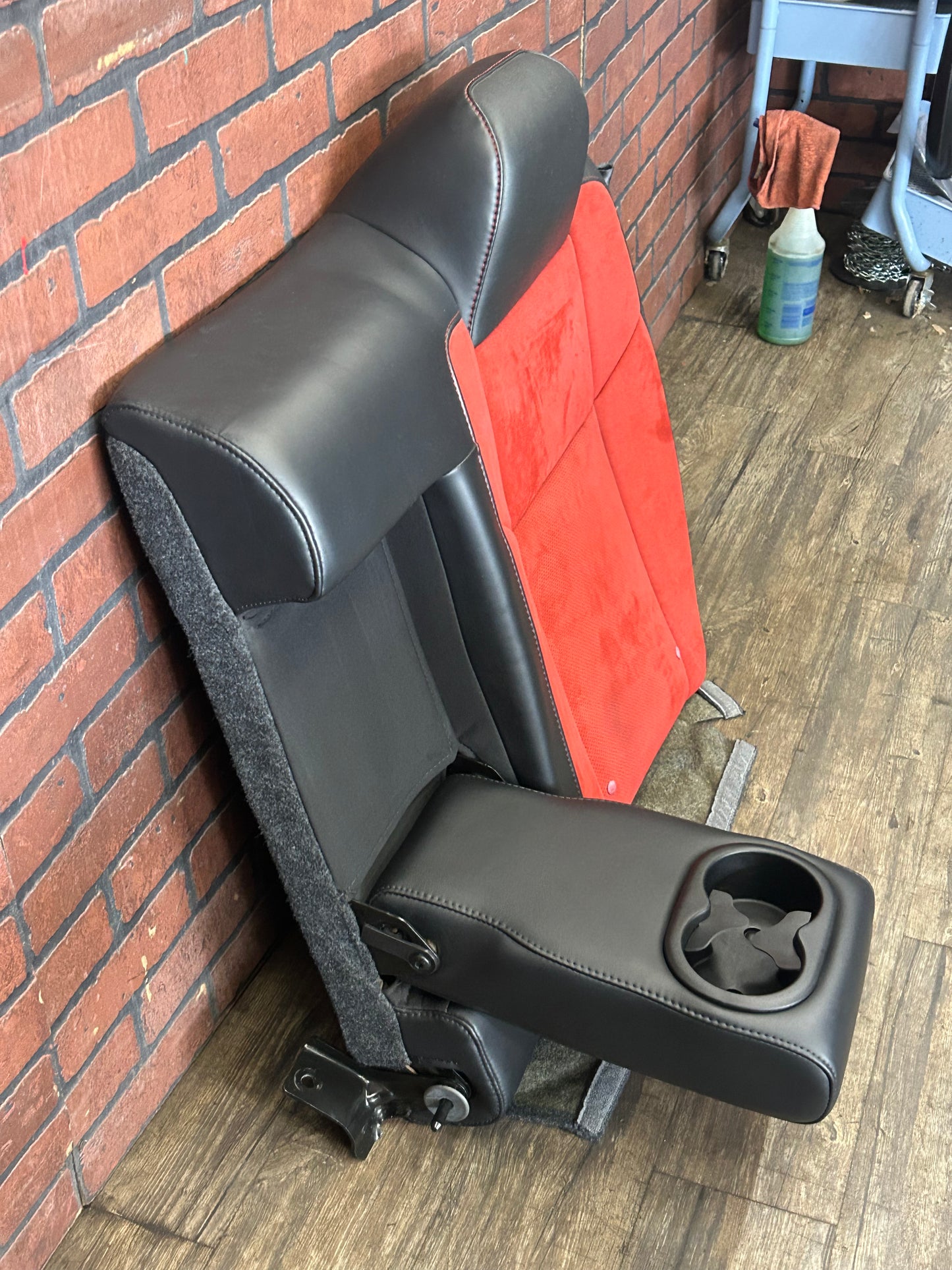 2015-23 Dodge Challenger Black Leather Red Suede Rear Driver LH Seat Back OEM