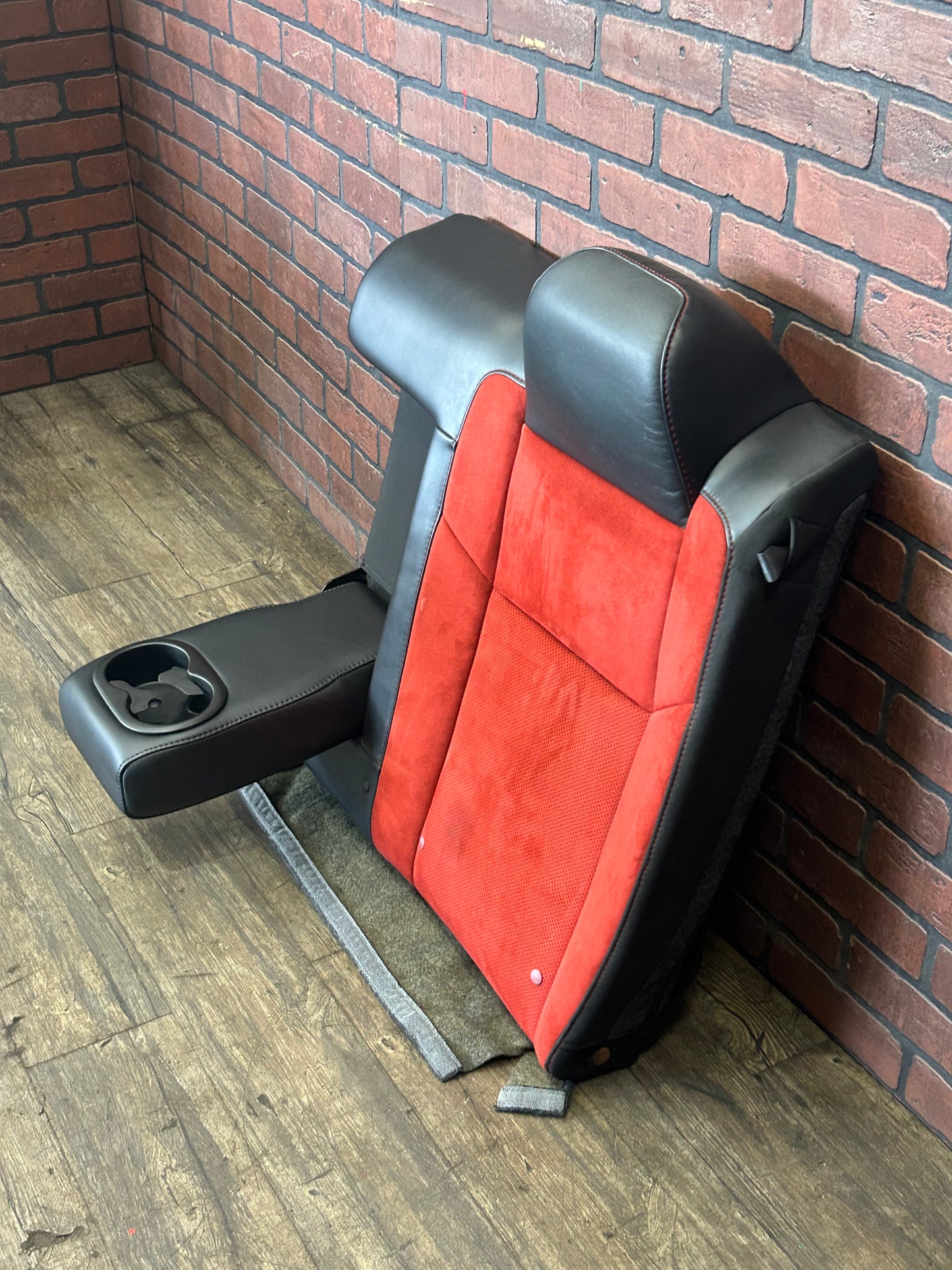 2015-23 Dodge Challenger Black Leather Red Suede Rear Driver LH Seat Back OEM