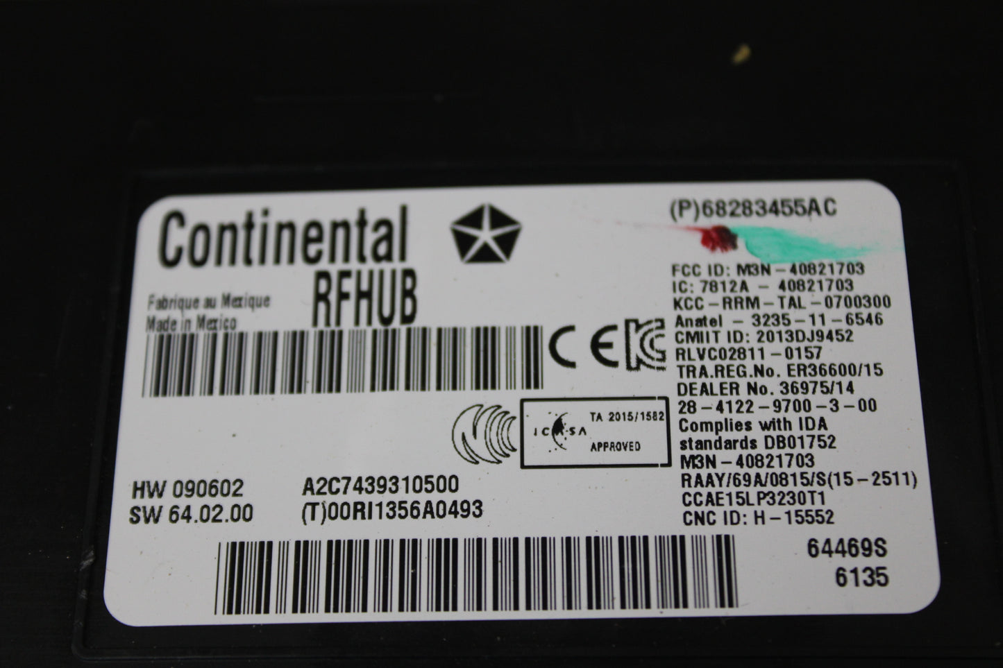 16-17 CHALLENGER CHARGER 300 HUB RECEIVER CONTROL MODULE 68283455AC