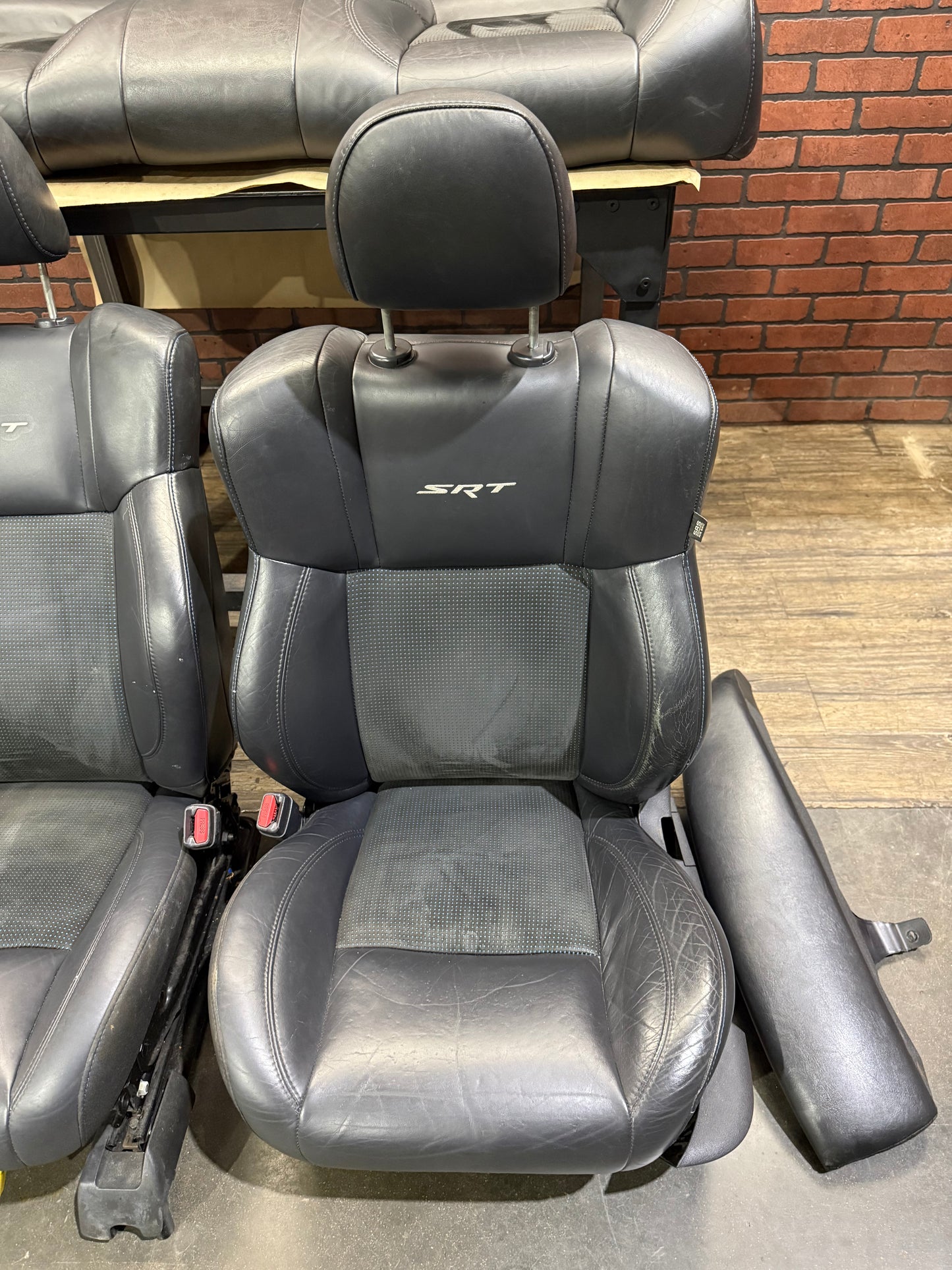 OEM 05-10 Dodge Charger SRT8 Blue Stitched Dotted Leather Suede Heated Seat Set