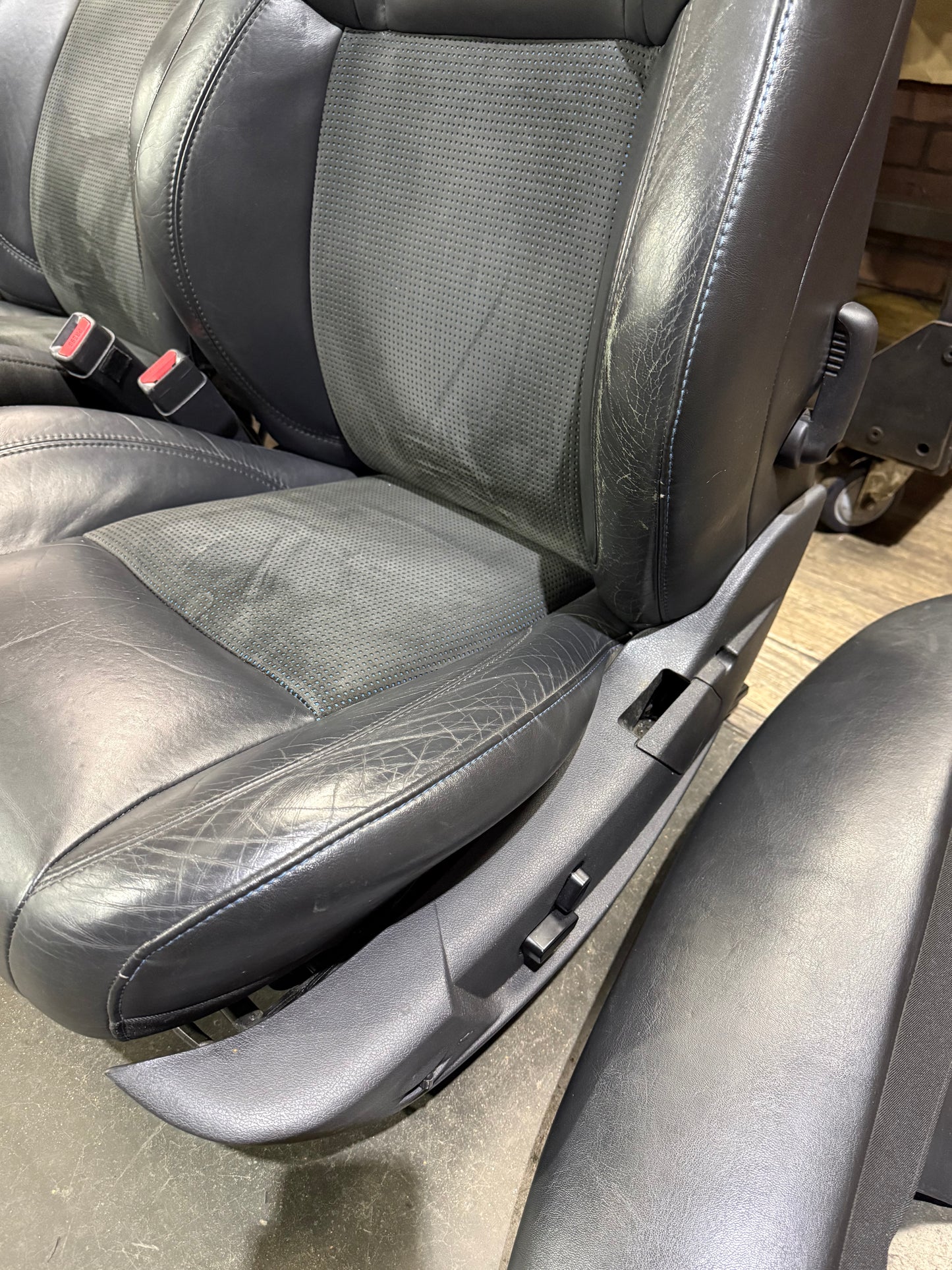 OEM 05-10 Dodge Charger SRT8 Blue Stitched Dotted Leather Suede Heated Seat Set