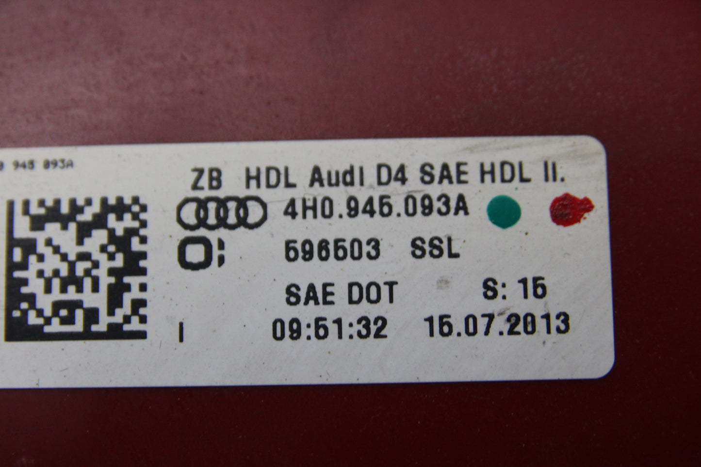 11-14 Audi A8L Quattro Rear Left Driver Side Inner Taillight Light Lamp OEM