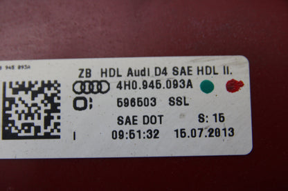11-14 Audi A8L Quattro Rear Left Driver Side Inner Taillight Light Lamp OEM