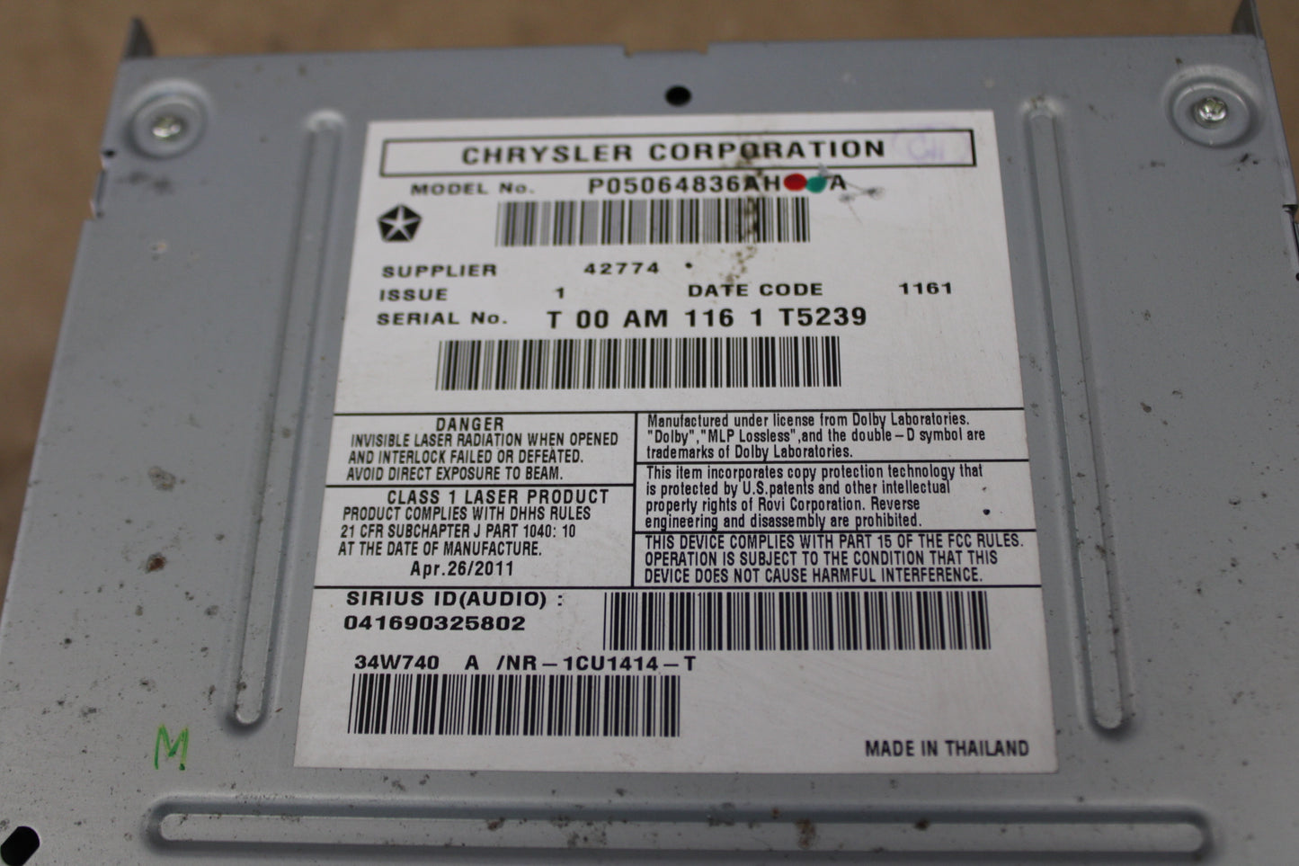 2011-17 Jeep Dodge Chrysler Navigation Radio GPS DVD Sirius OEM 05064836AH