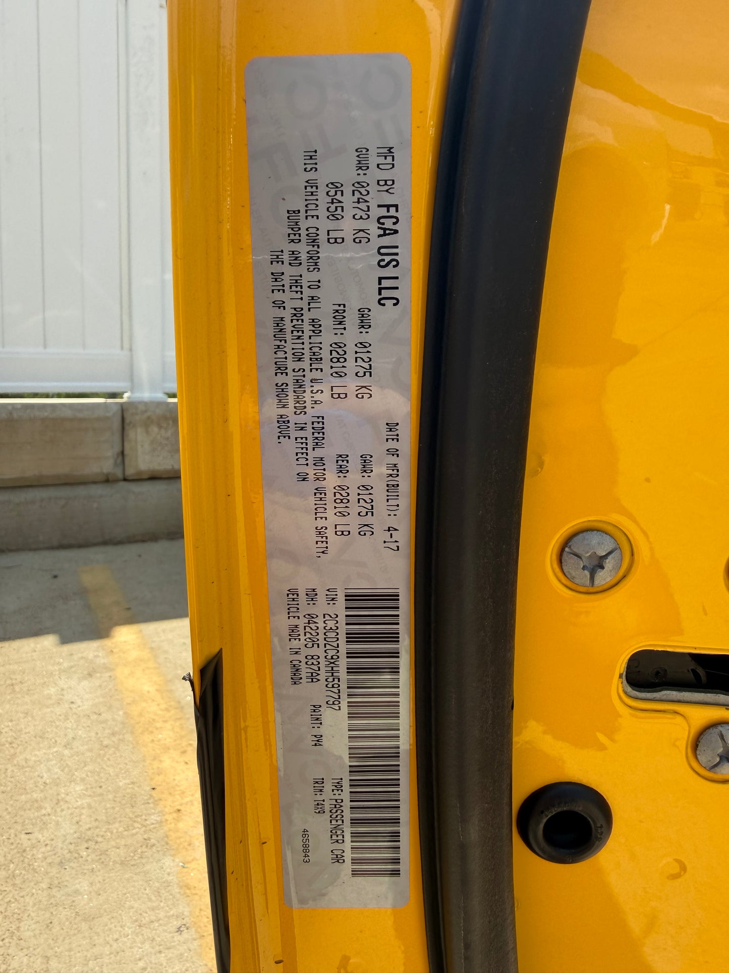 2017 Dodge Challenger Hellcat Bare Shell with Salvage Title