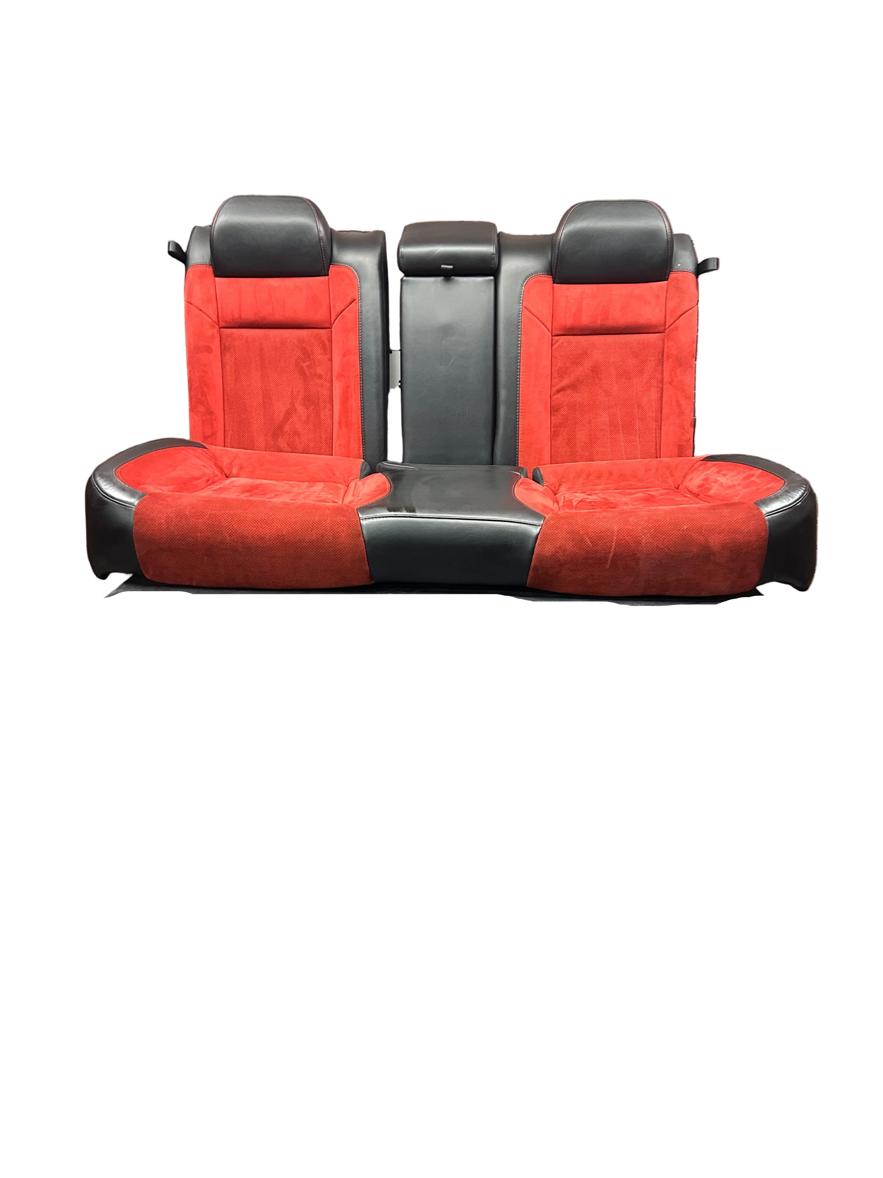2015-2023 Dodge Charger Black Leather Ruby Red Suede Rear 3 Piece Seat Set OEM