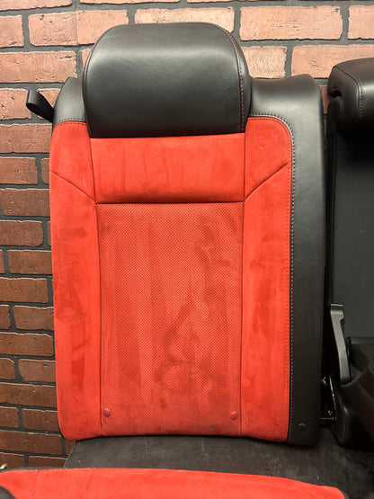 2015-2023 Dodge Charger Black Leather Ruby Red Suede Rear 3 Piece Seat Set OEM