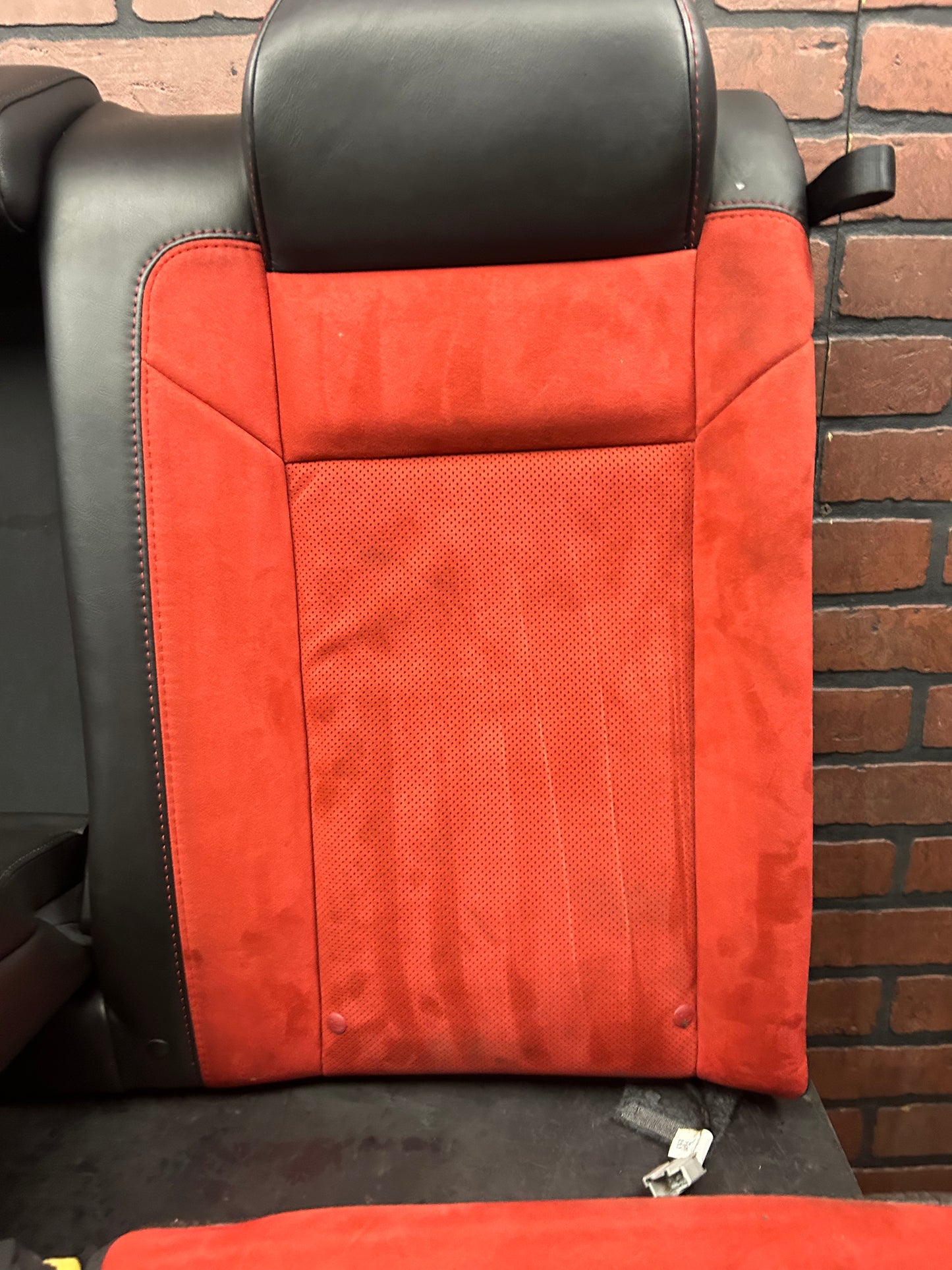 2015-2023 Dodge Charger Black Leather Ruby Red Suede Rear 3 Piece Seat Set OEM