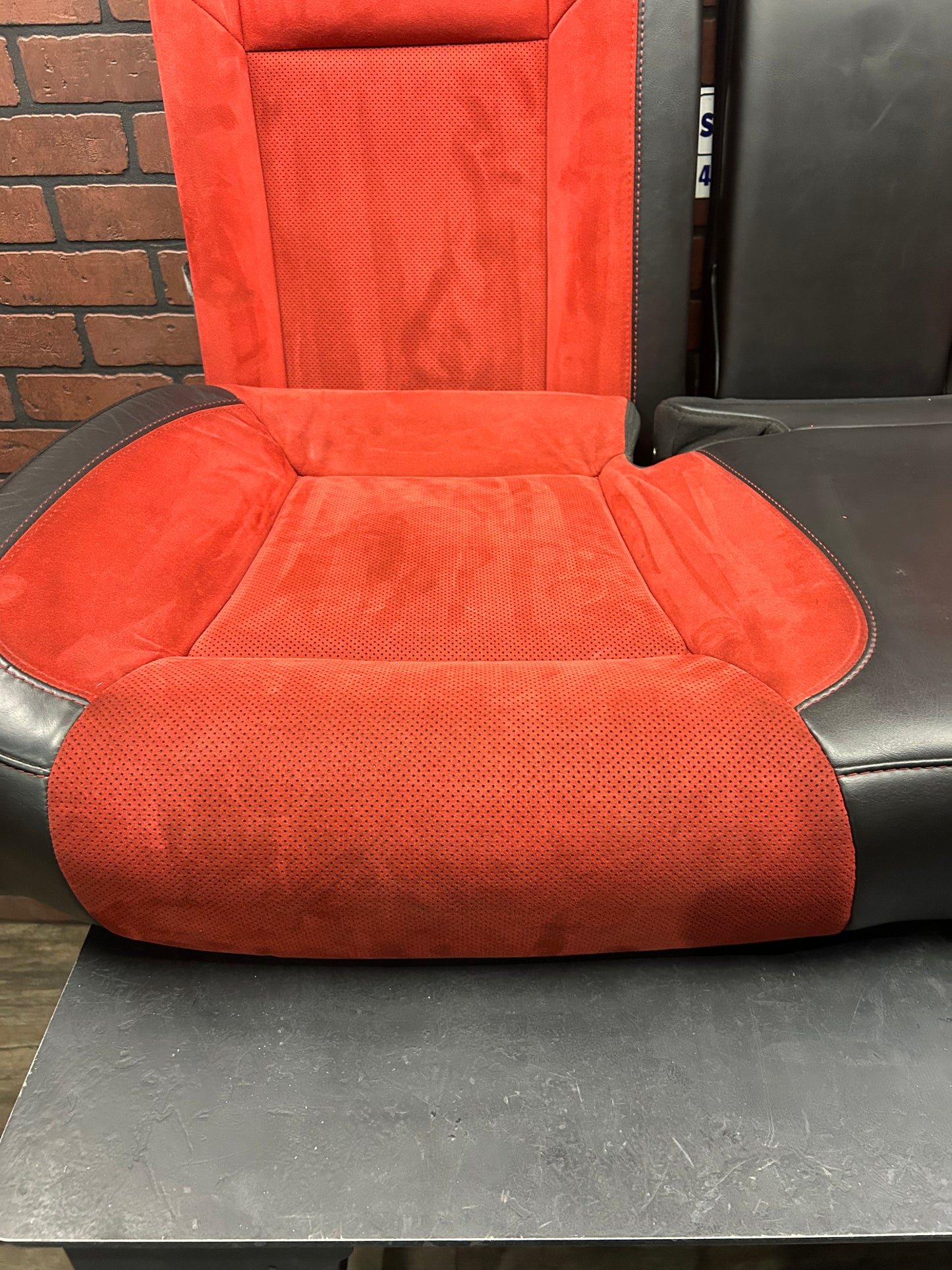 2015-2023 Dodge Charger Black Leather Ruby Red Suede Rear 3 Piece Seat Set OEM