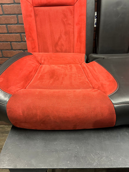 2015-2023 Dodge Charger Black Leather Ruby Red Suede Rear 3 Piece Seat Set OEM