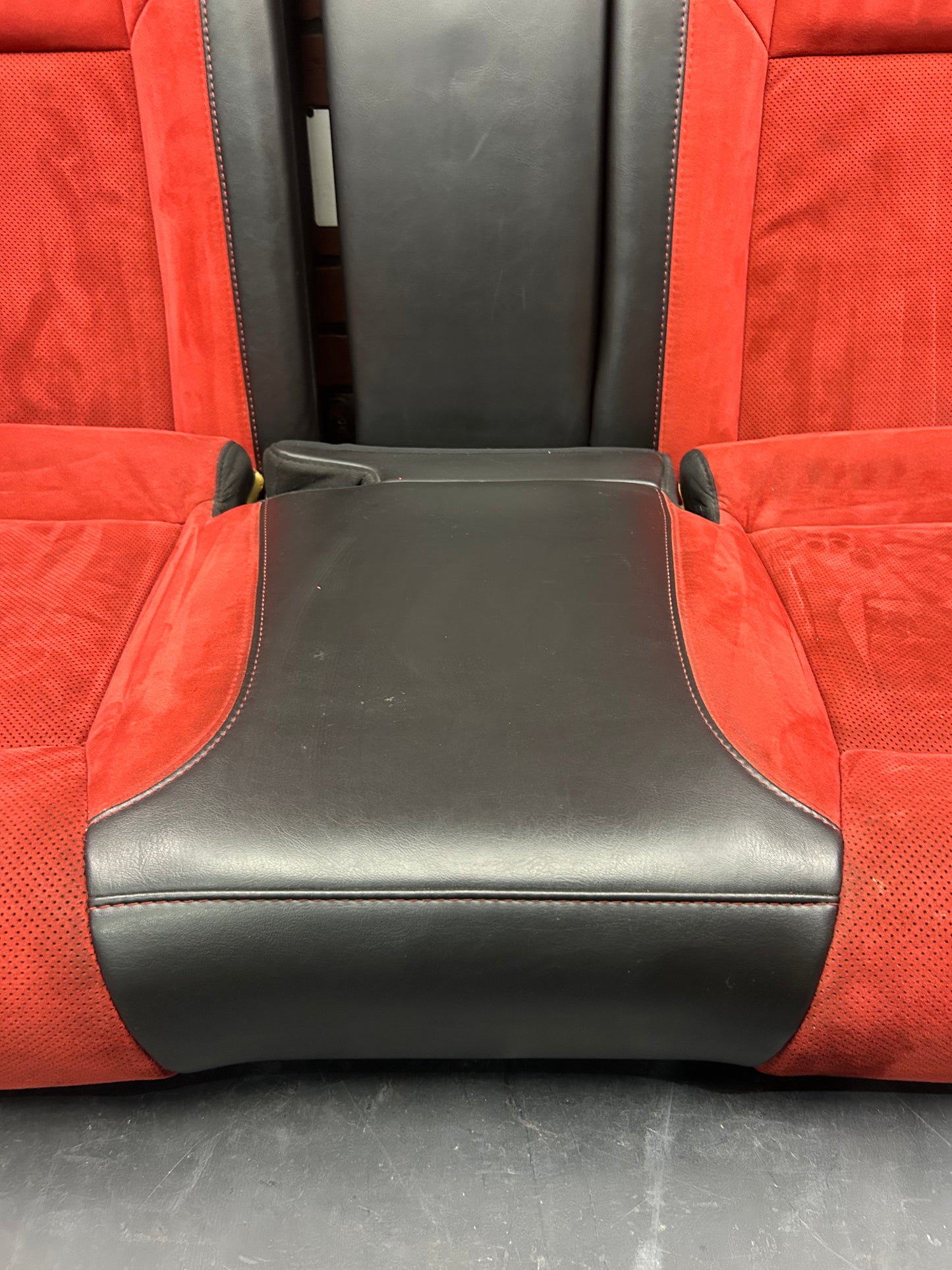 2015-2023 Dodge Charger Black Leather Ruby Red Suede Rear 3 Piece Seat Set OEM