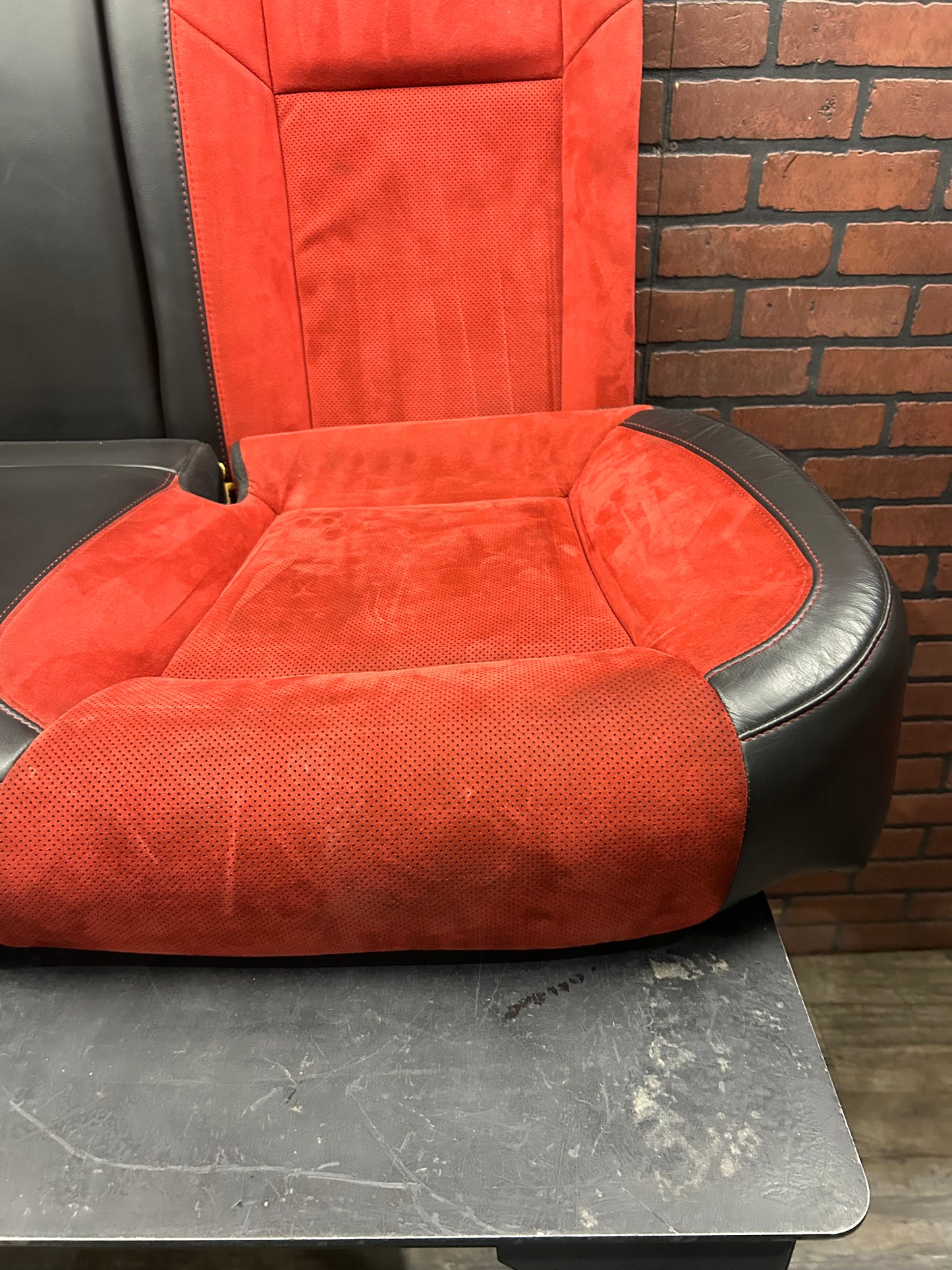 2015-2023 Dodge Charger Black Leather Ruby Red Suede Rear 3 Piece Seat Set OEM
