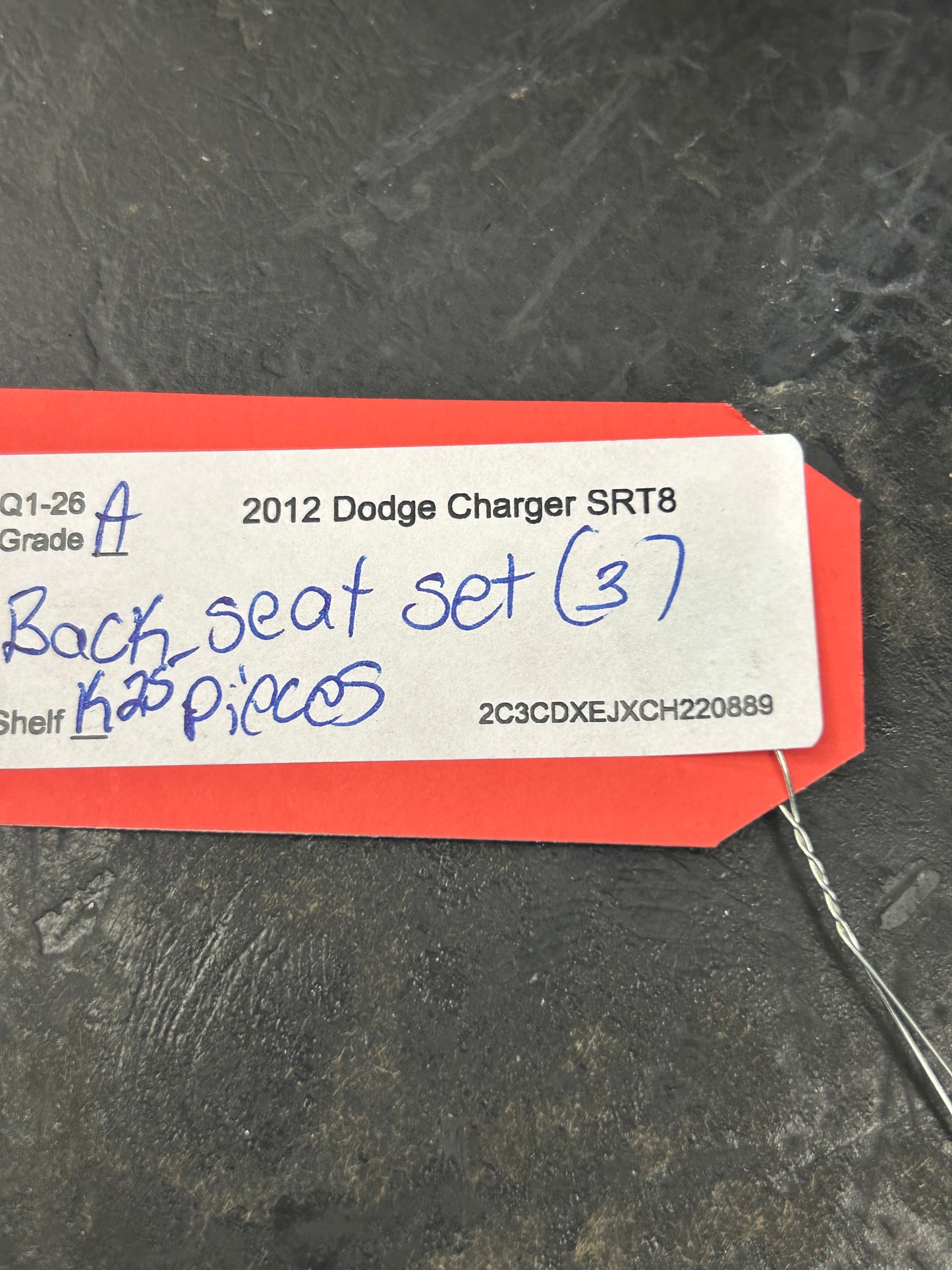 2015-2023 Dodge Charger Black Leather Ruby Red Suede Rear 3 Piece Seat Set OEM