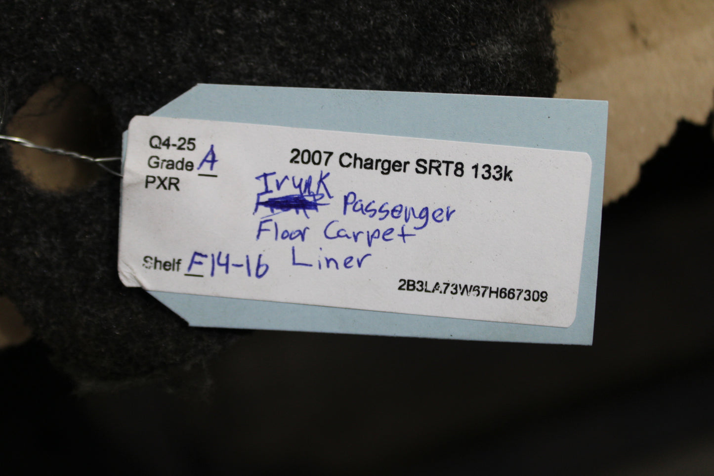 2006-10 Dodge Charger Passenger RH Side Luggage Compartment Trunk Carpet Liner