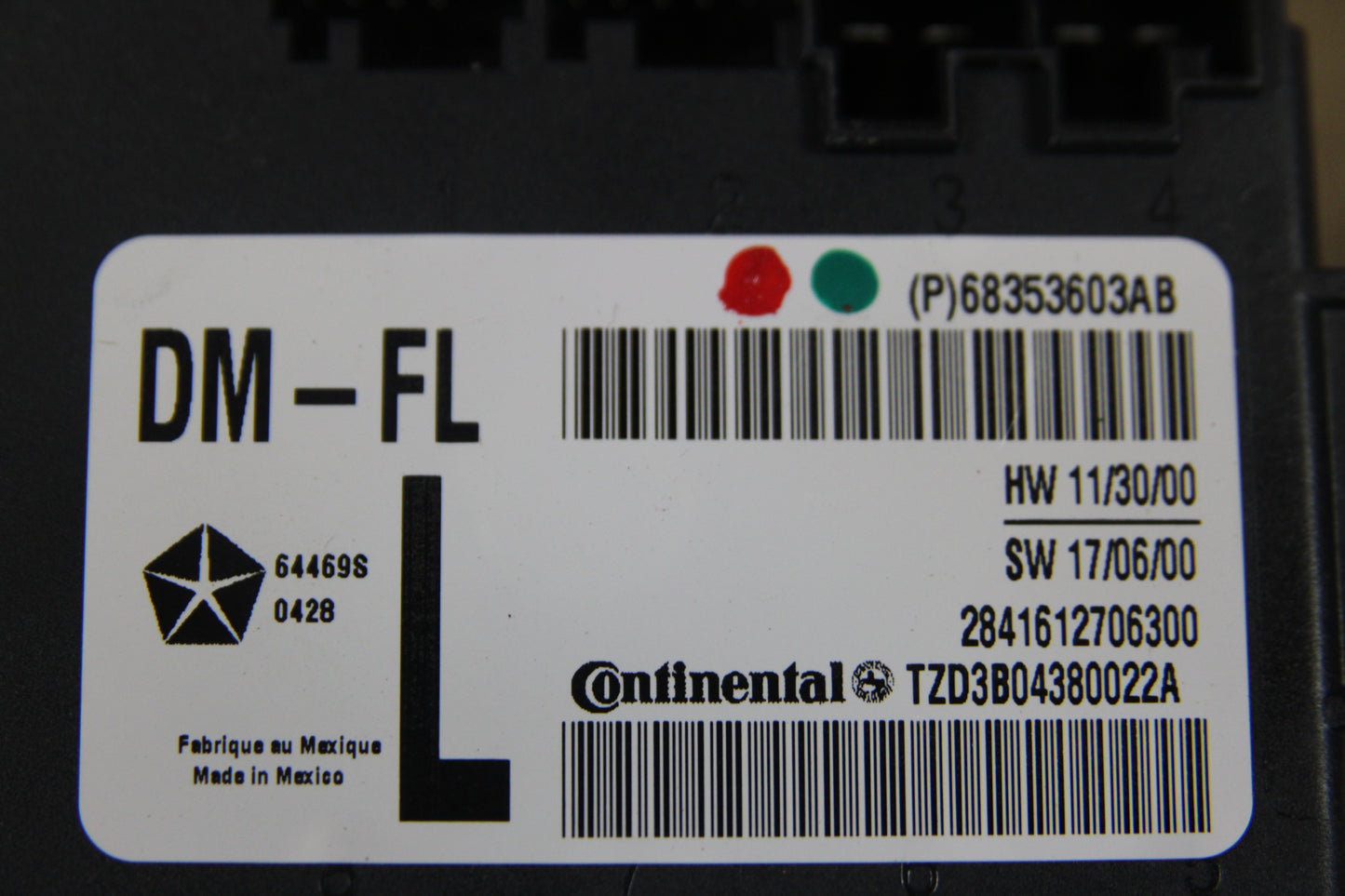 13-19 Mopar Dodge Challenger Viper Front Driver LH Door Module 68353603AB OEM