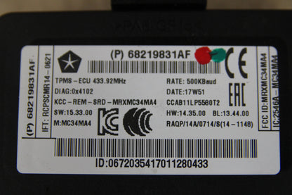14-21 Mopar Dodge Jeep Chrysler TPMS Tire Pressure Monitoring Module 68219831AF