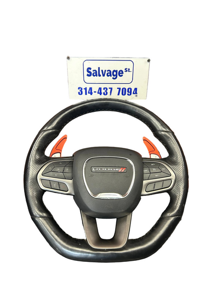 18-23 Dodge Challenger Charger Flat Bottom Steering Wheel Leather Black OEM