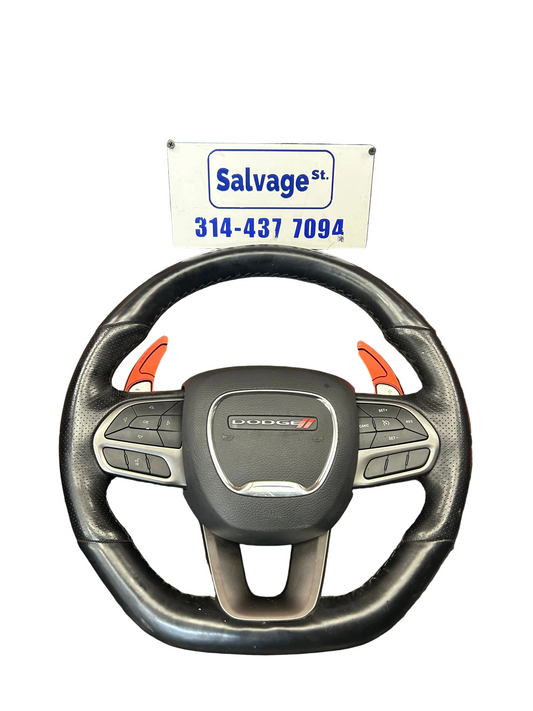 18-23 Dodge Challenger Charger Flat Bottom Steering Wheel Leather Black OEM