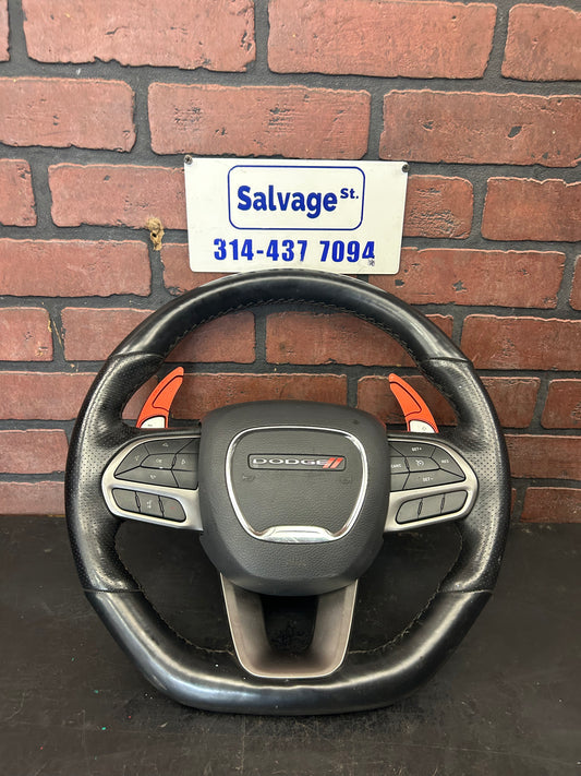 18-23 Dodge Challenger Charger Flat Bottom Steering Wheel Leather Black OEM