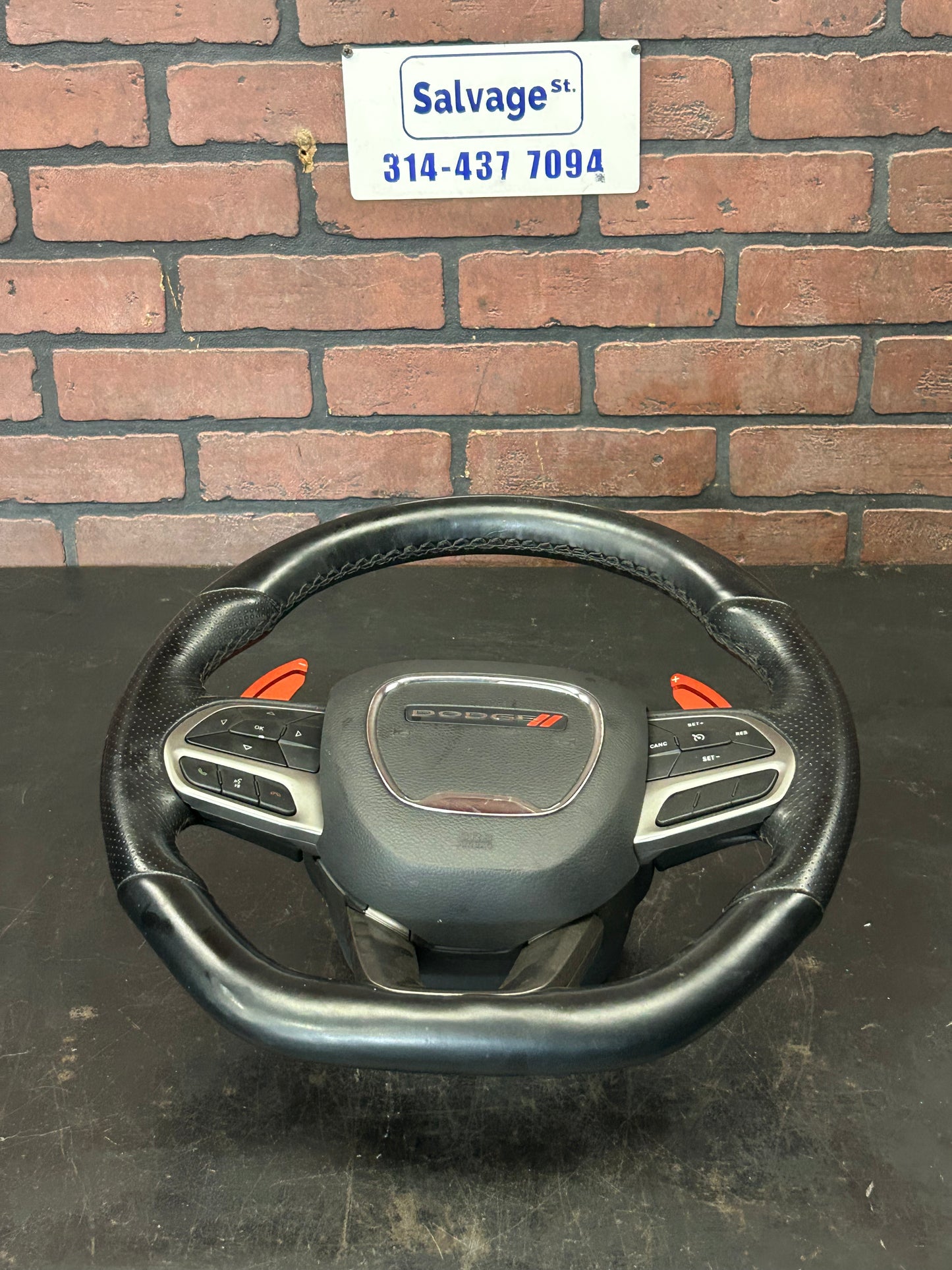 18-23 Dodge Challenger Charger Flat Bottom Steering Wheel Leather Black OEM