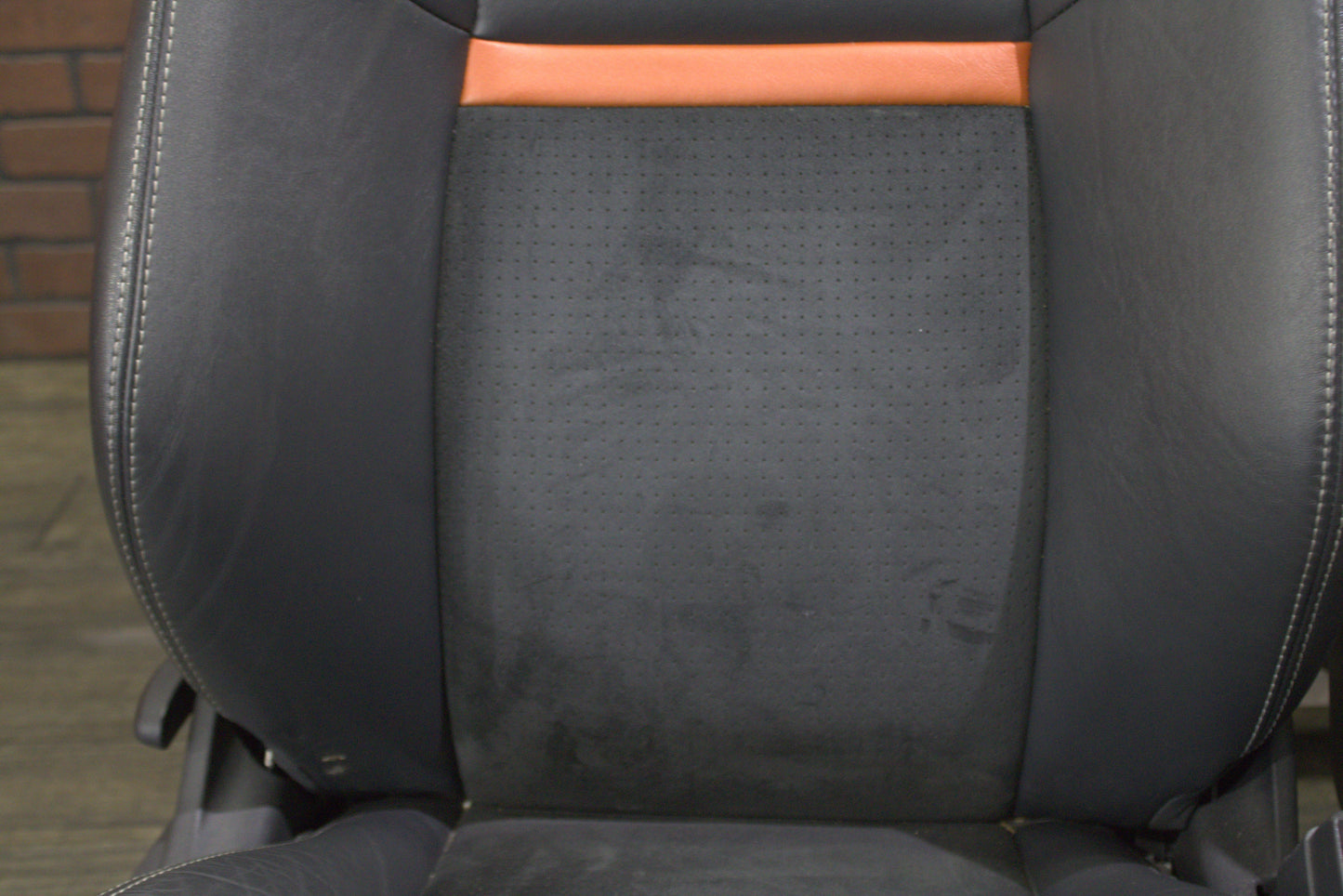 2011-14 Dodge Challenger SRT8 Orange Stripe Leather Suede Full Complete Seat Set