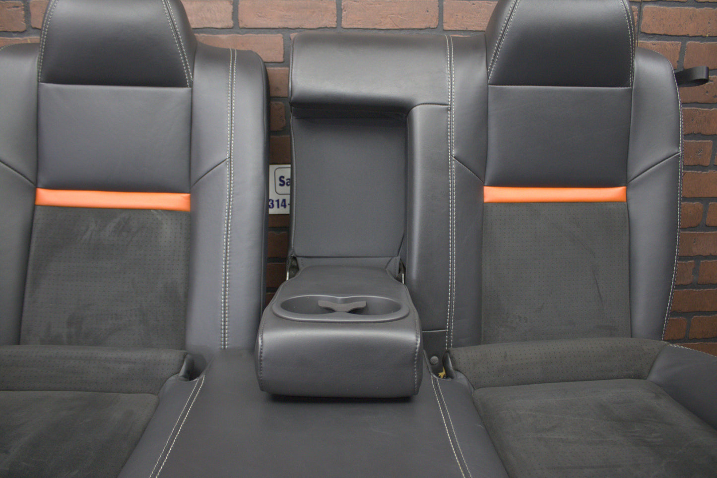 2011-14 Dodge Challenger SRT8 Orange Stripe Leather Suede Full Complete Seat Set