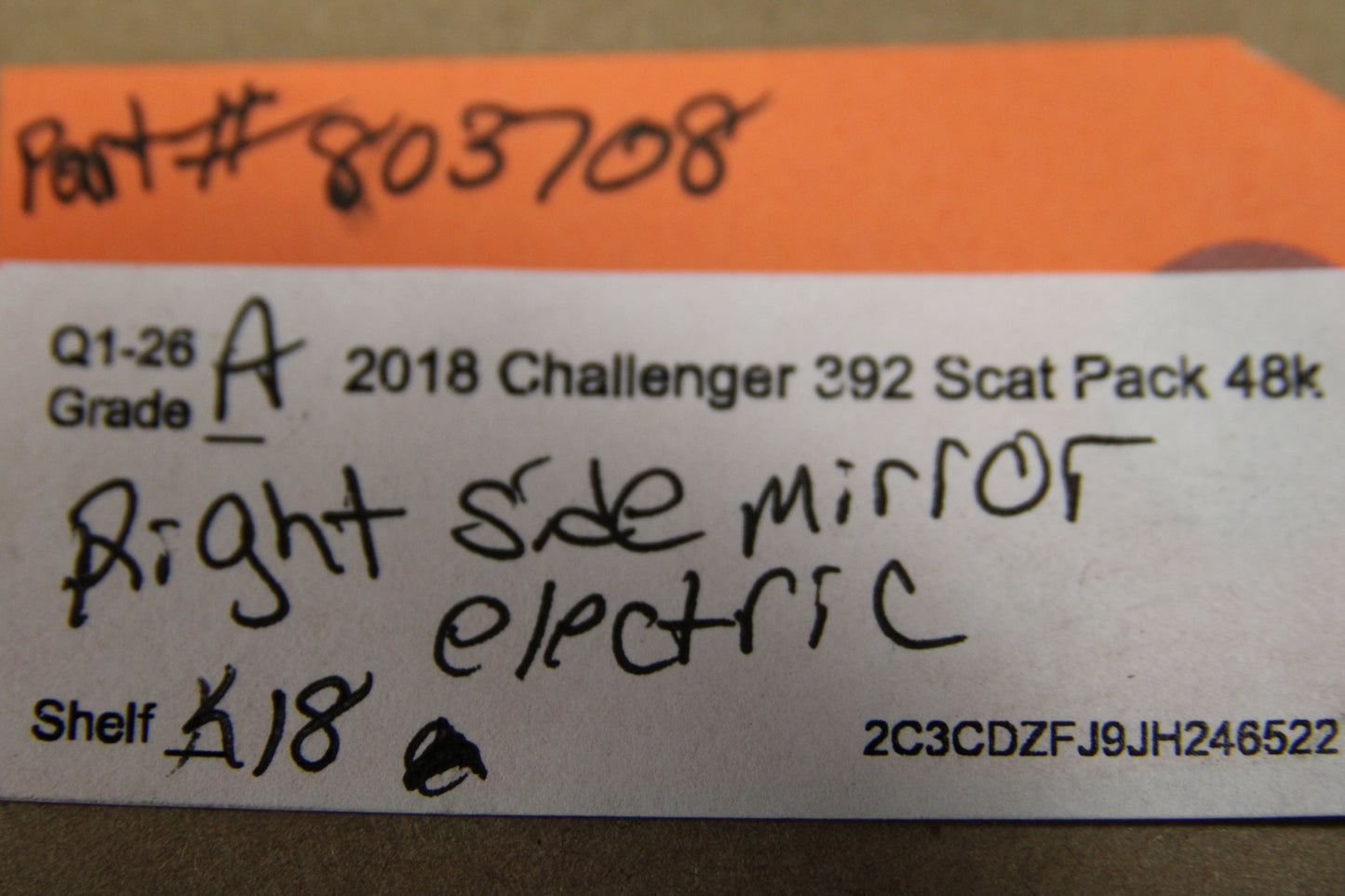 2015-19 DODGE CHALLENGER SCAT PACK OEM HEATED BLIND SPOT PASSENGER DOOR MIRROR