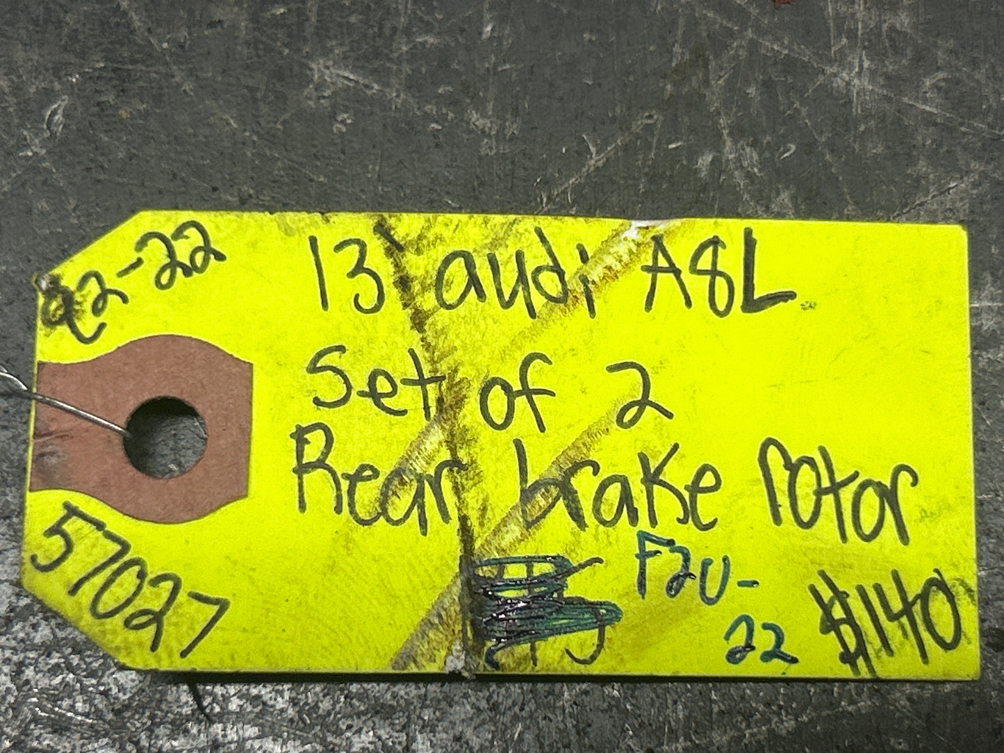 11-14 Audi A8 A8L D4 Rear Left and Rear Right Side Disc Brake Rotor Set OEM