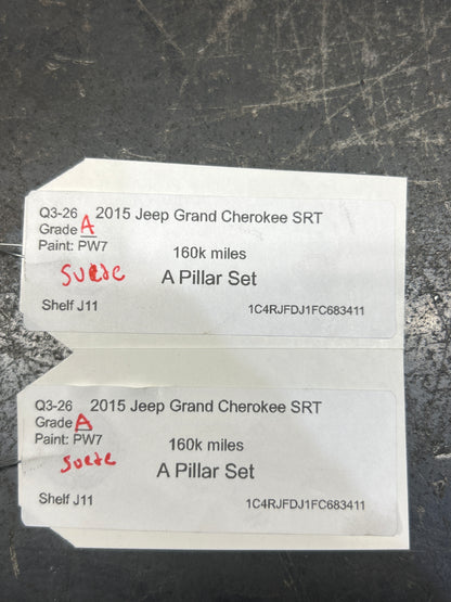 2014-2015 JEEP GRAND CHEROKEE SRT 6.4L SUEDE Driver & Passenger A PILLAR SET OEM