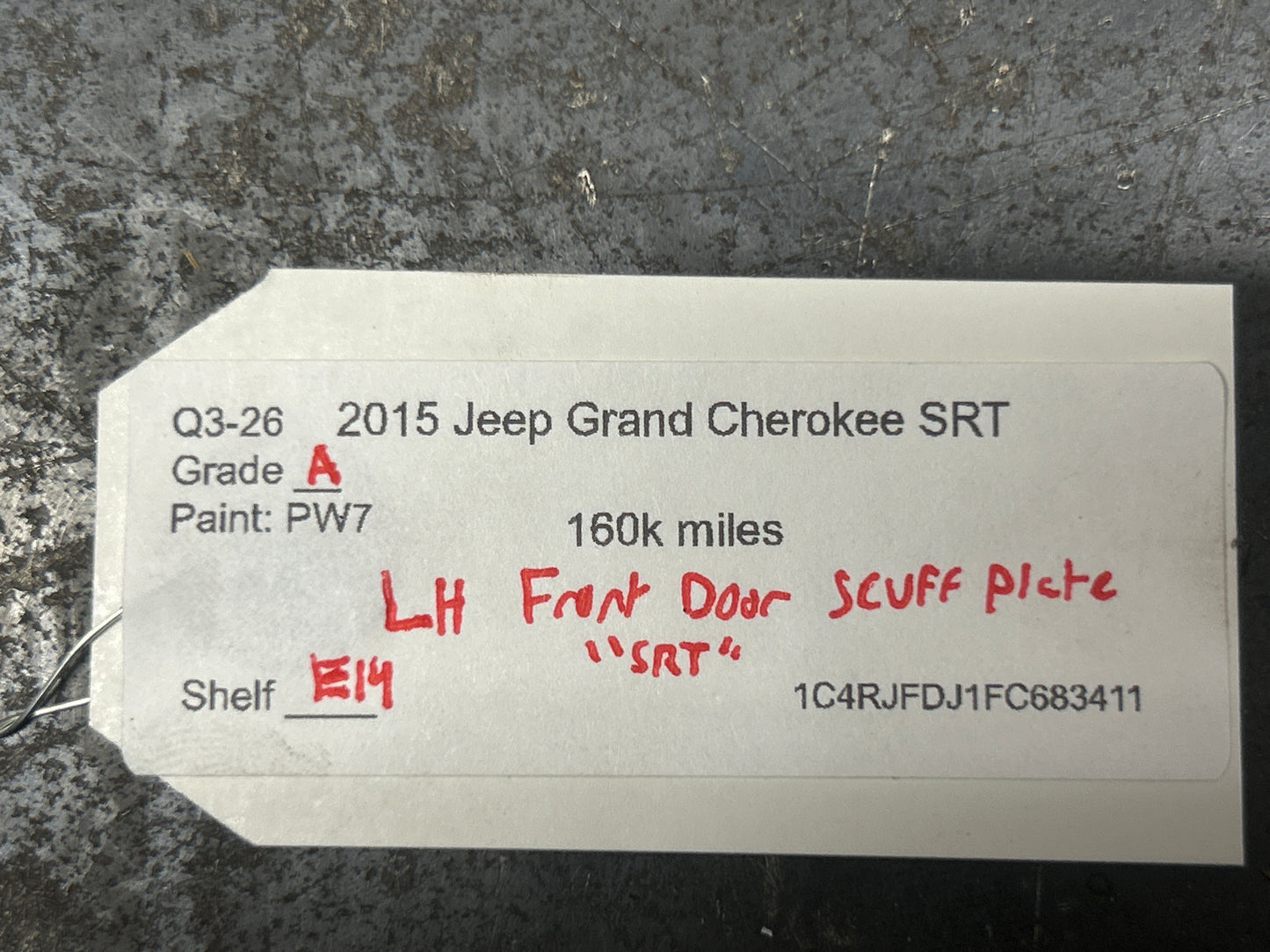 2015-2021 Jeep Grand Cherokee SRT8 Left Side passenger Door SRT Scuff Panel