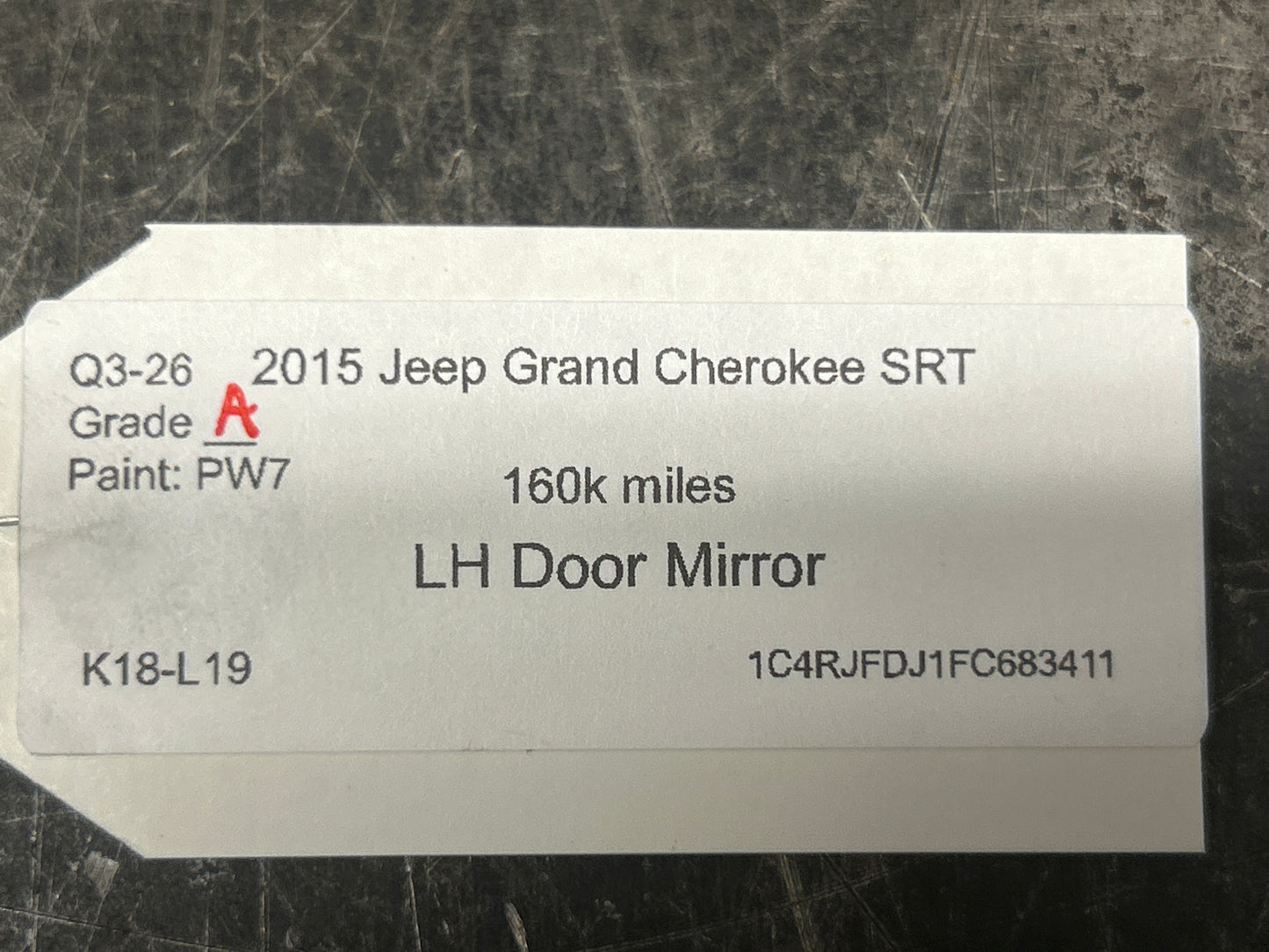 12-22 JEEP GRAND CHEROKEE SRT LEFT DRIVER HEATED BLIND SPOT VIEW MIRROR OEM