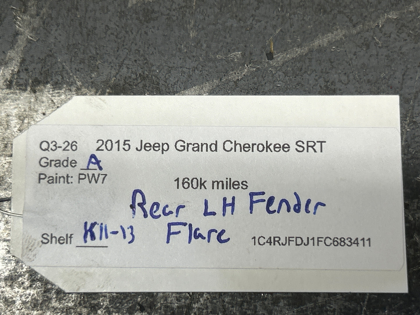 2014-2021 GRAND CHEROKEE SRT/TRACKHAWK WK2 REAR LEFT HAND FENDER FLARE TRIM OEM