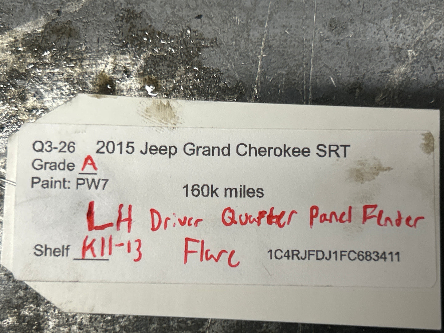 2014-2021 GRAND CHEROKEE SRT/TRACKHAWK REAR RIGHT PASSENGER QUARTER PANEL FLARE