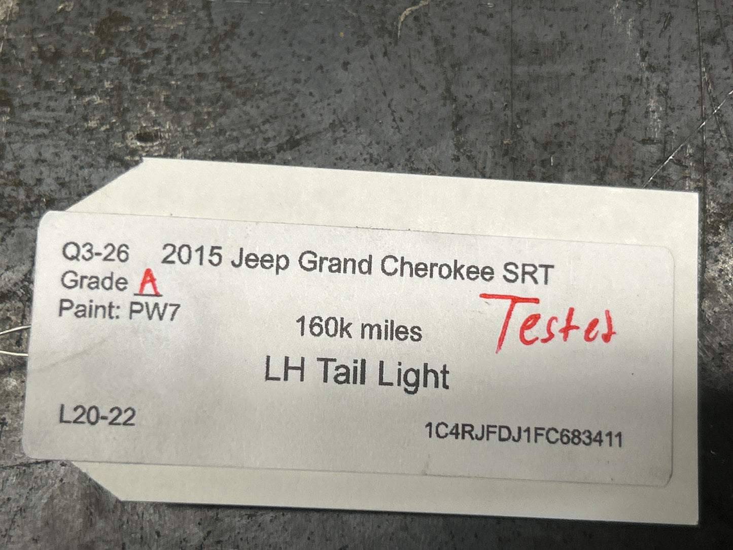 15-21 Jeep Grand Cherokee SRT Driver Left Tail Light  Assembly OEM 68142943AE
