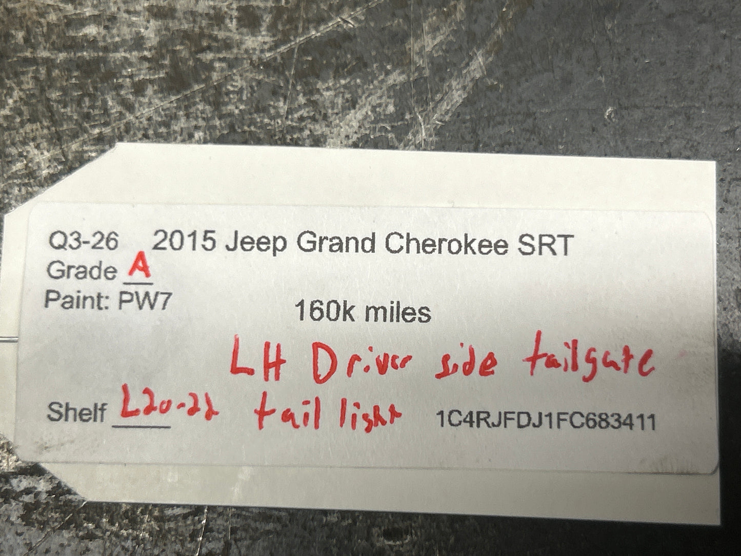 15-21 Jeep Grand Cherokee Black Left Inner Tail Light LED OEM 68142945AE