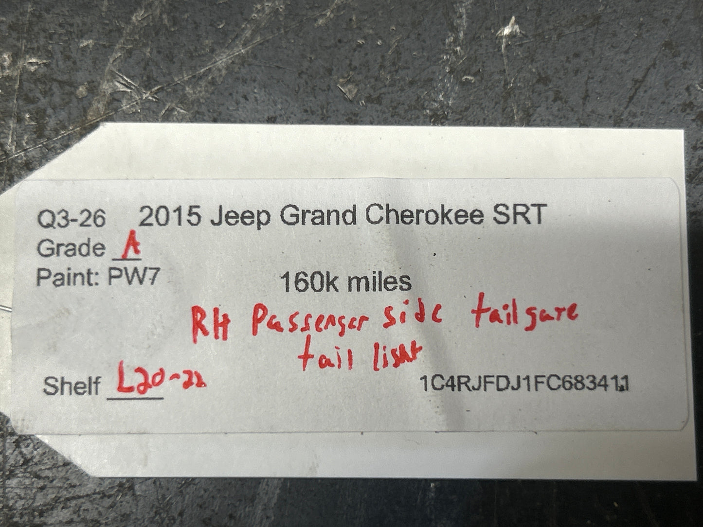 15-21 Jeep Grand Cherokee Black Right Inner Tail Light LED OEM